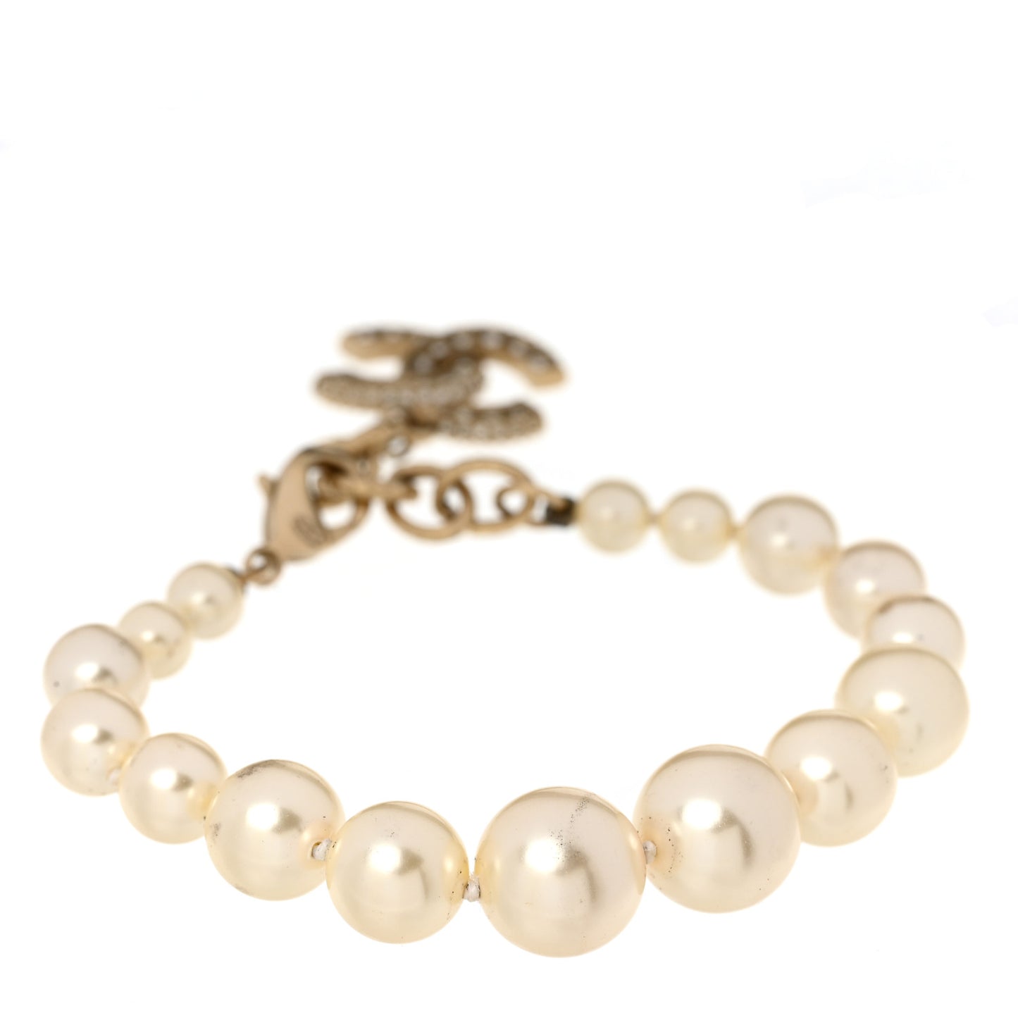 Graduated Pearl Crystal CC Bracelet Gold