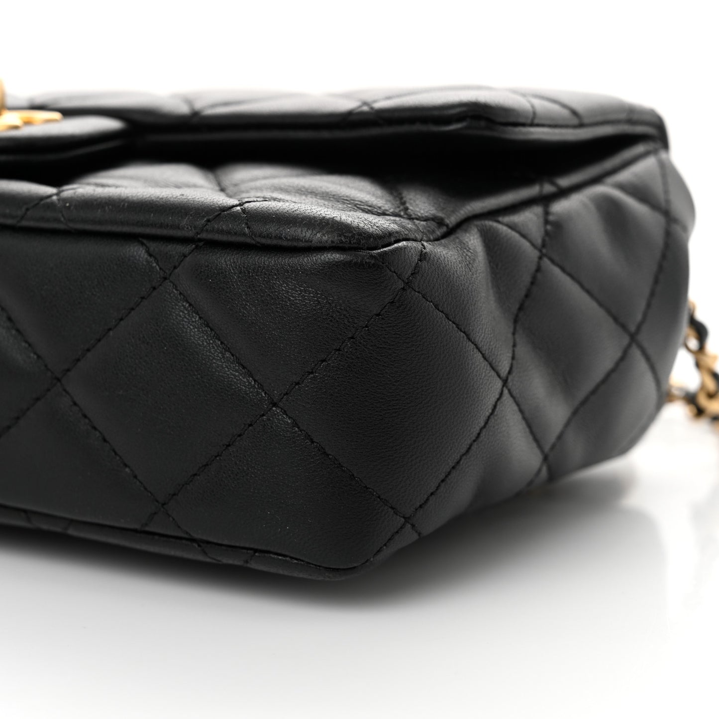 Lambskin Quilted Small Wenge Wood Flap Black