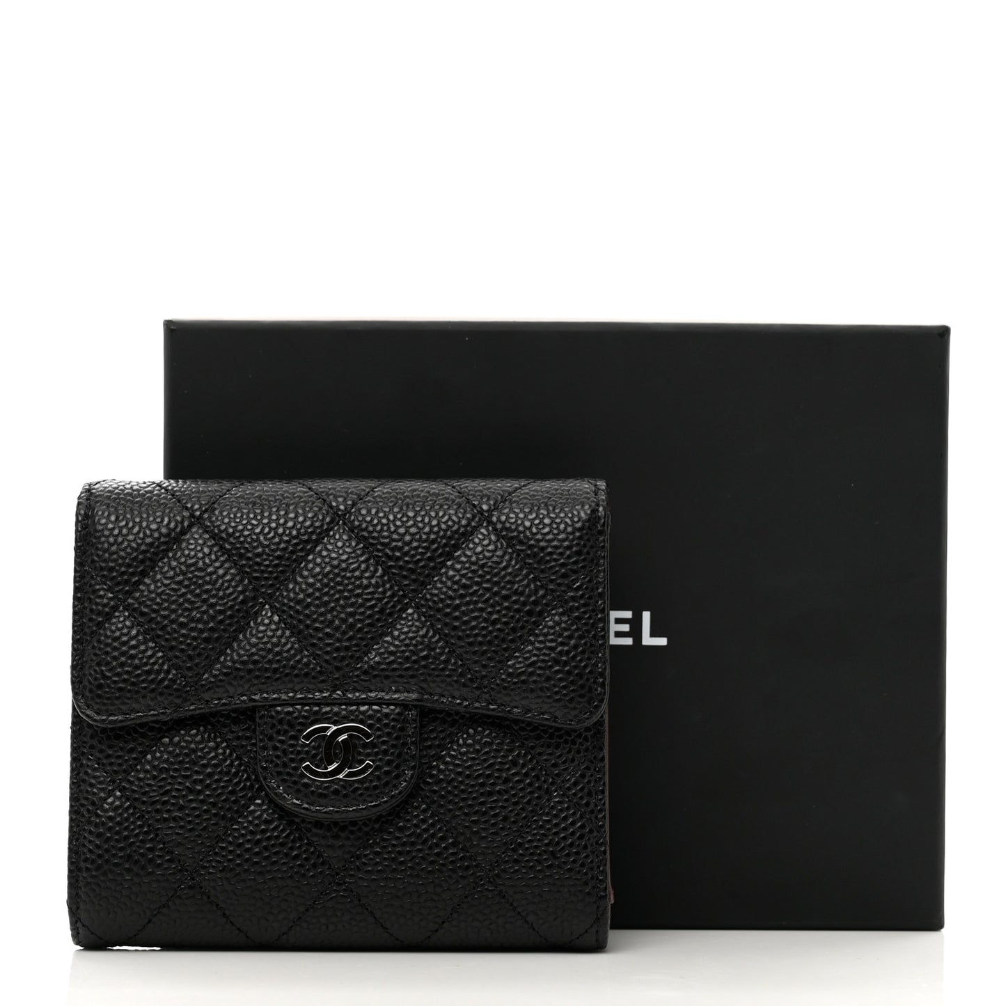 Caviar Quilted Compact Flap Wallet Black