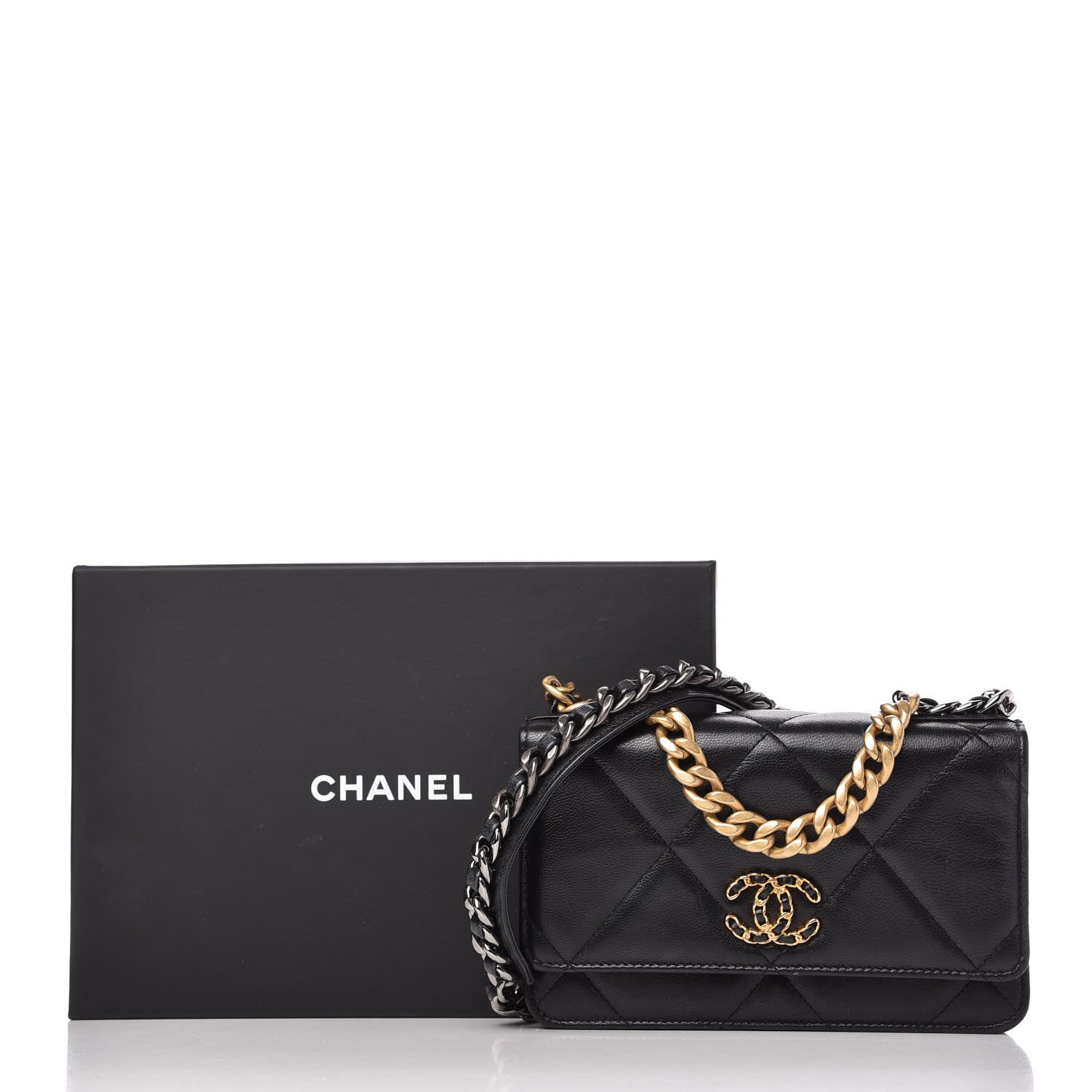 Chanel Lambskin Quilted Chanel 19 Wallet On Chain WOC Black 12 of 12