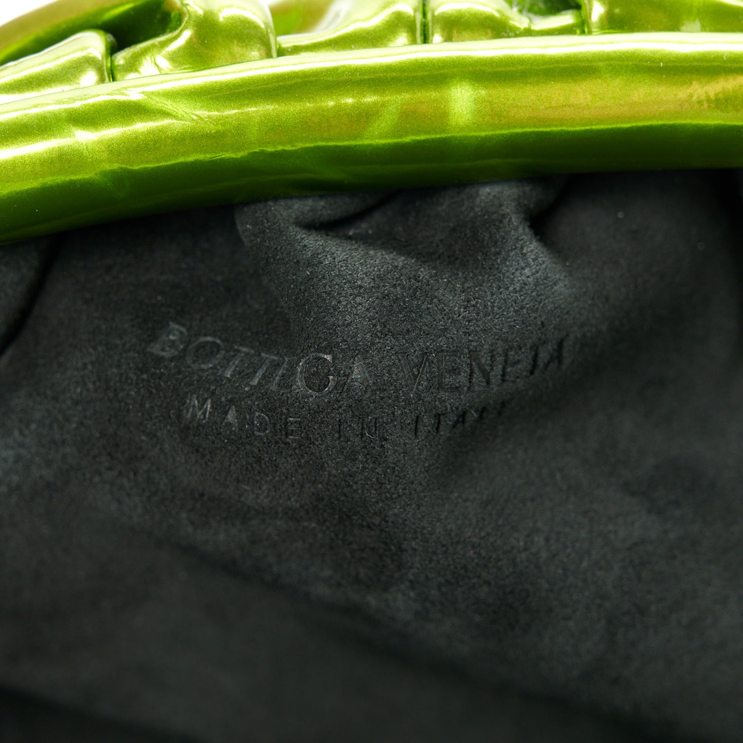 Metallic Crushed Calfskin Teen Pouch Chlorophyll