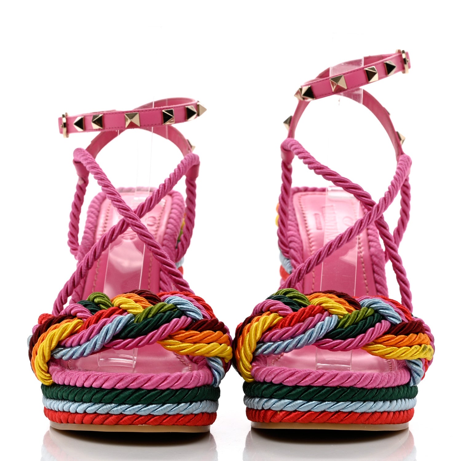 Valentino Garavani Calfskin Rockstud Ankle Strap Torchon Espadrille 25/115mm Wedge Sandals 37 Feminine Pink Multicolor 2 of 11