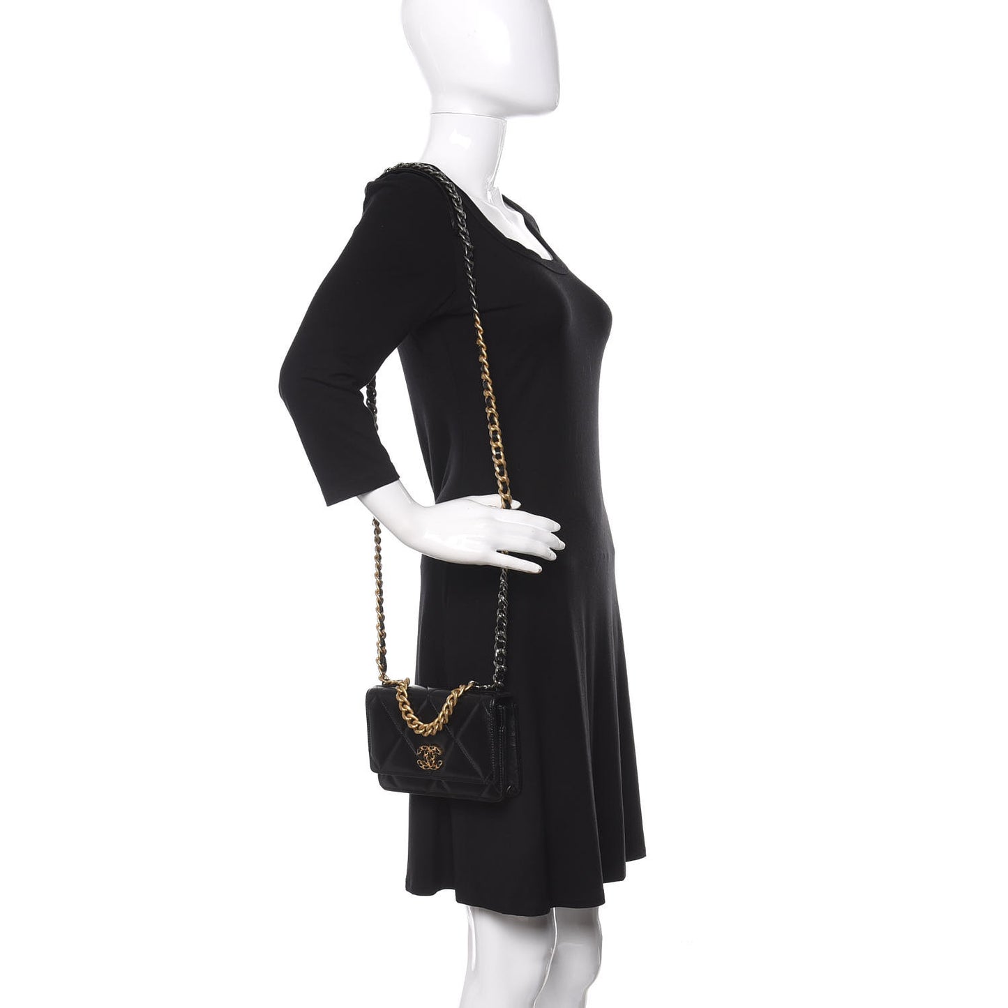 Lambskin Quilted Chanel 19 Wallet On Chain WOC Black