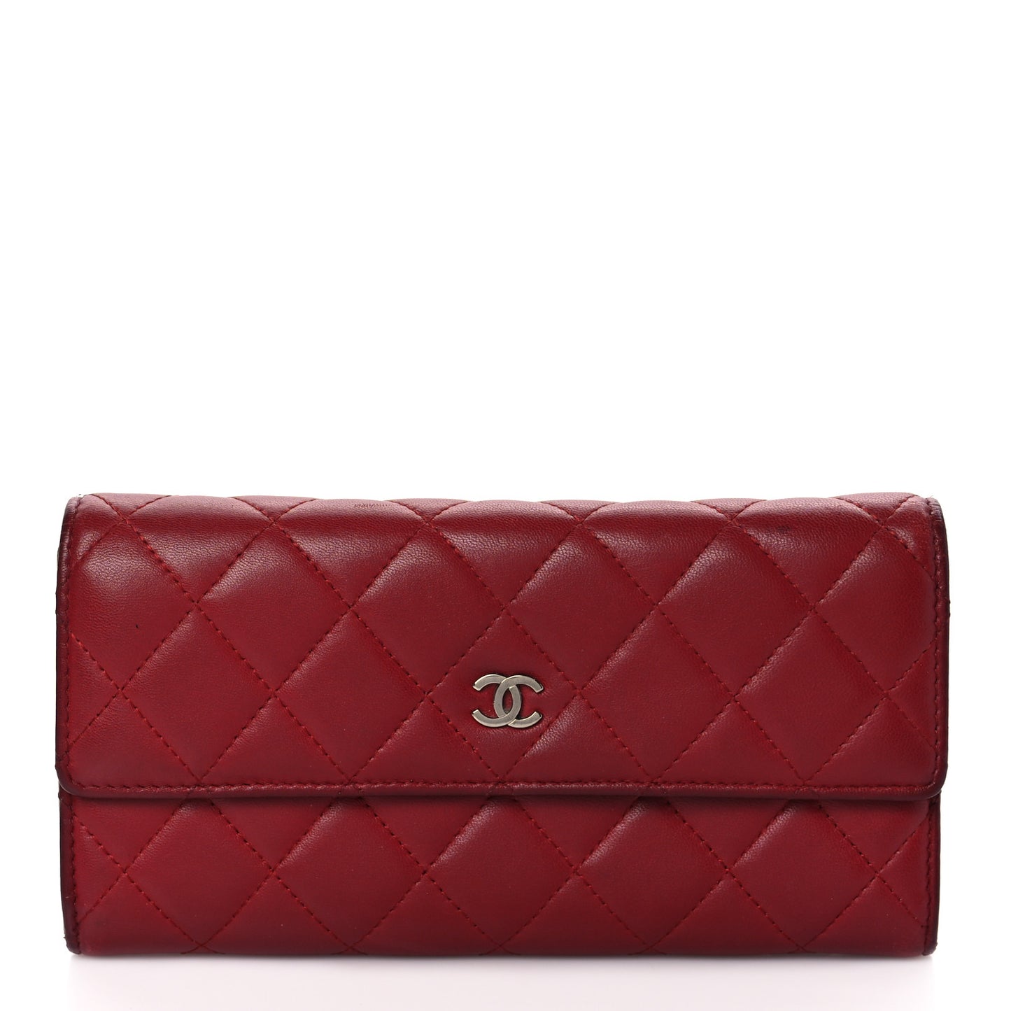 Lambskin Quilted Large Gusset Flap Wallet Red