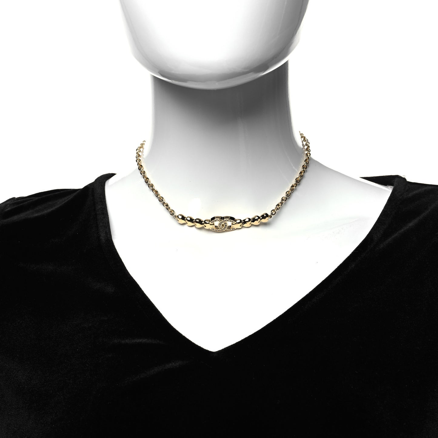 Crystal CC Heart Link Choker Necklace Gold