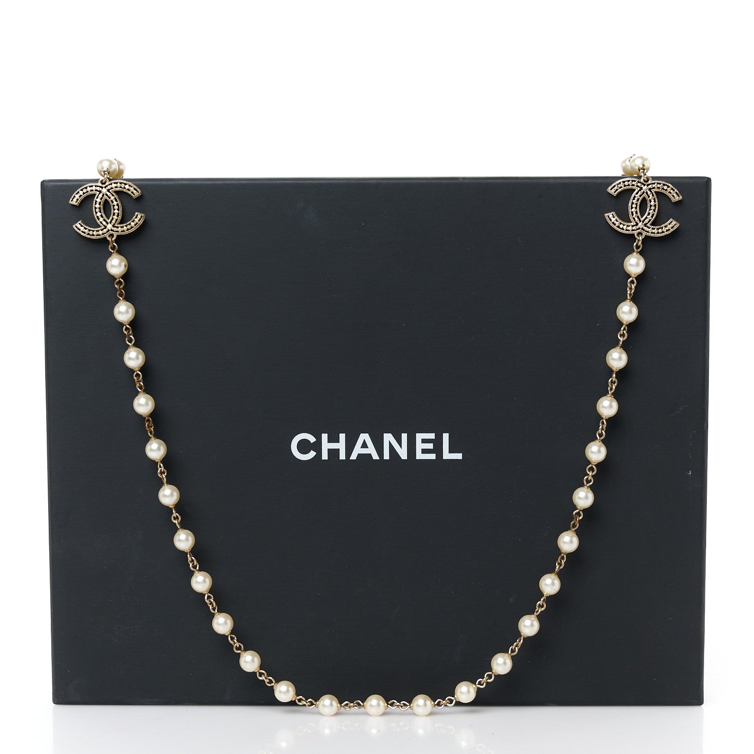 Chanel Crystal Pearl CC Long Necklace Gold 5 of 5