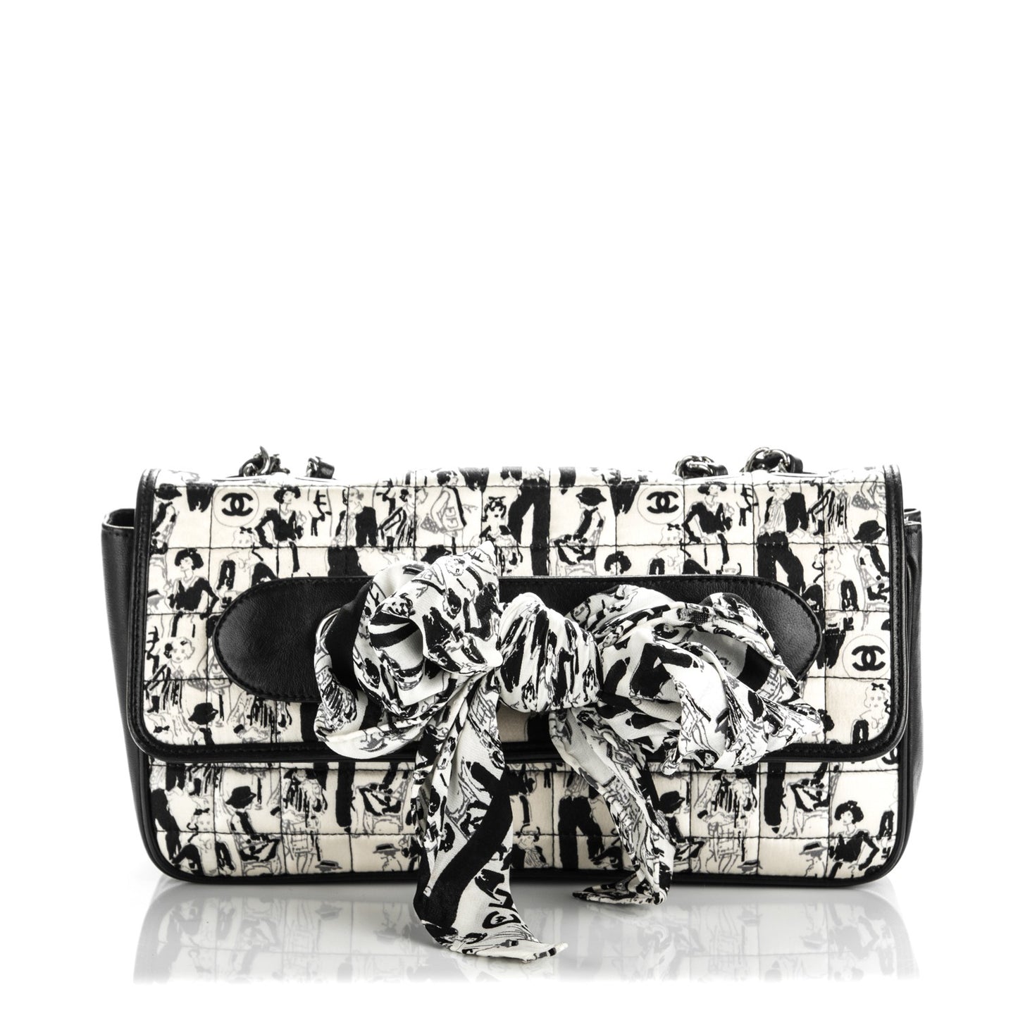 Silk Lambskin Coco Mademoiselle Scarf Flap Bag White Black
