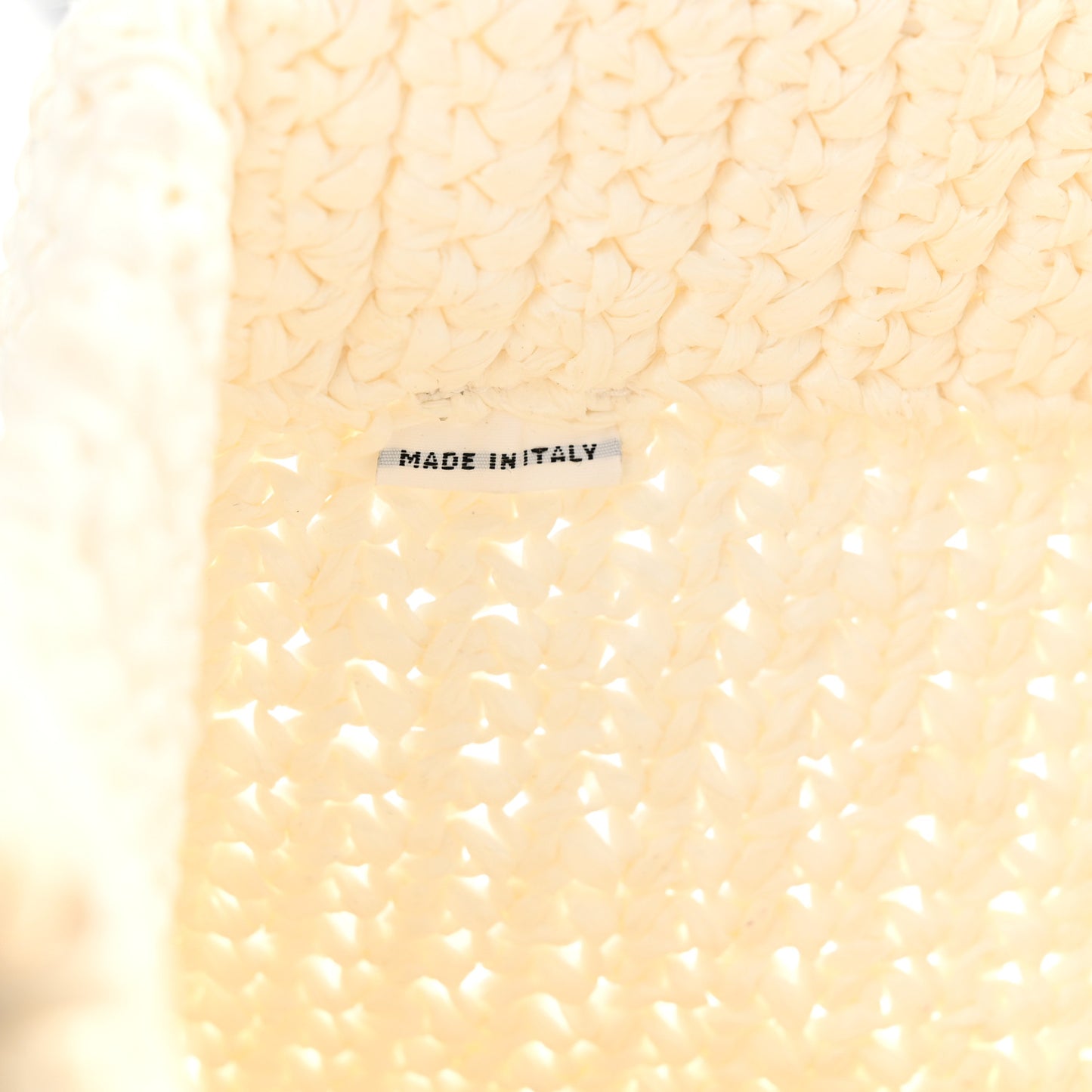 Yarn Raffia Effect Crochet Embroidered Small Logo Tote White