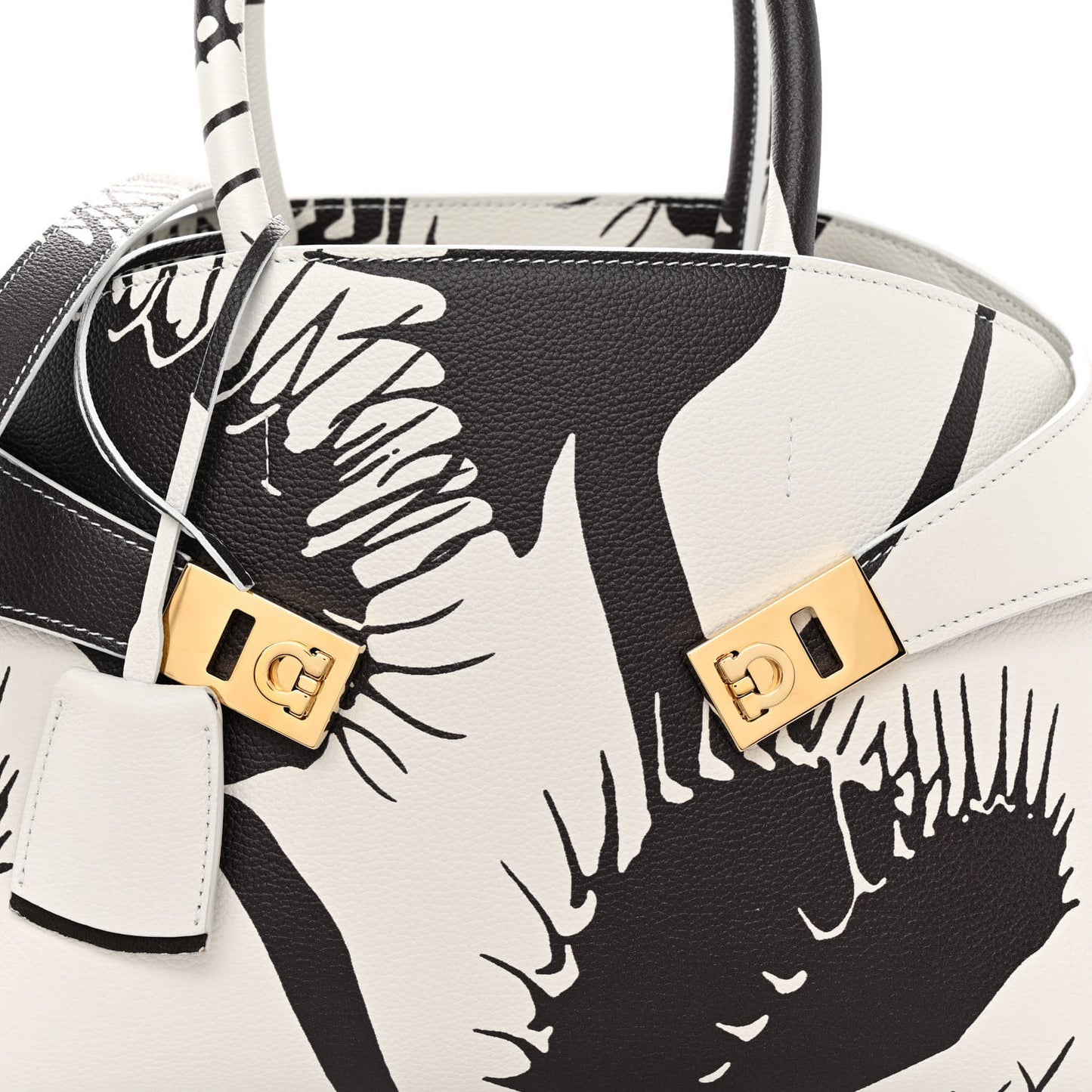 Natural Grain Calfskin Venus Print Small Hug Bag Optic White Testa Di Moro