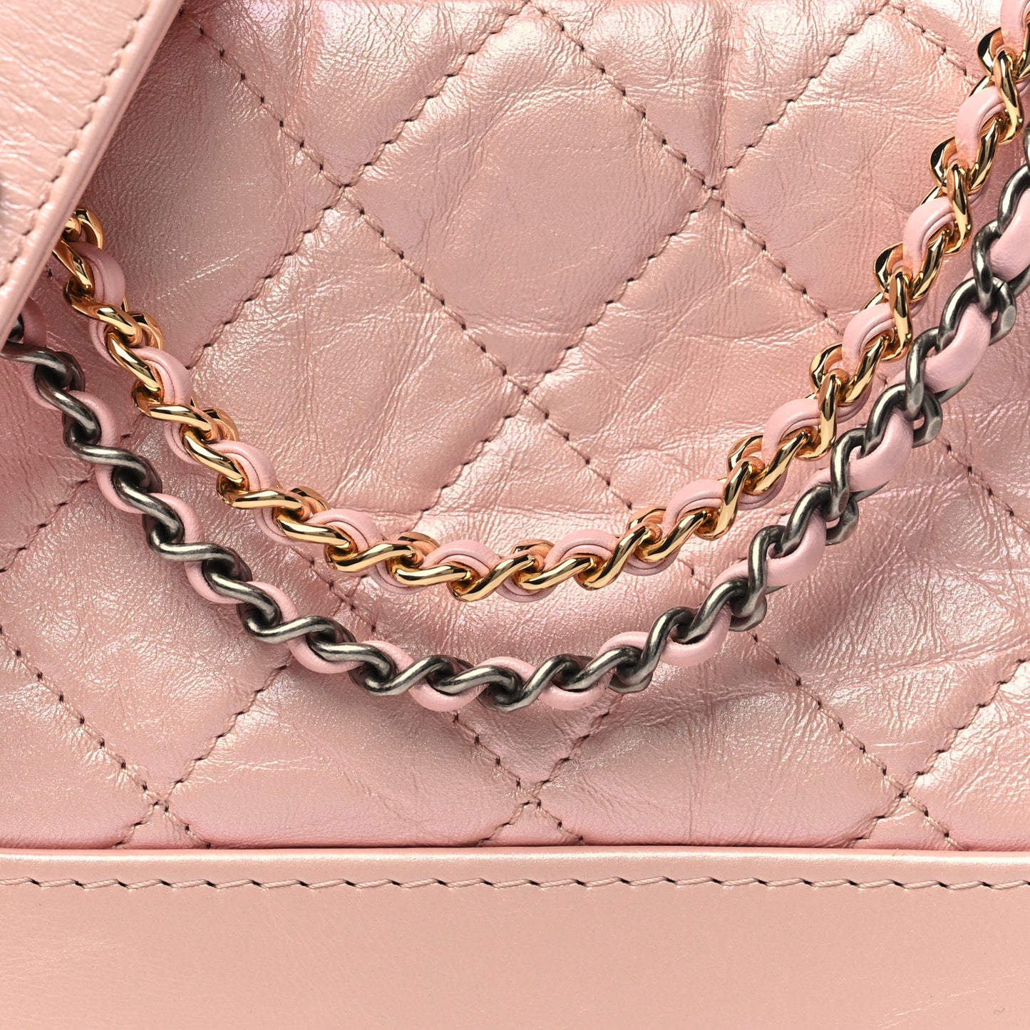 Iridescent Aged Calfskin Quilted Small Gabrielle Hobo Rose