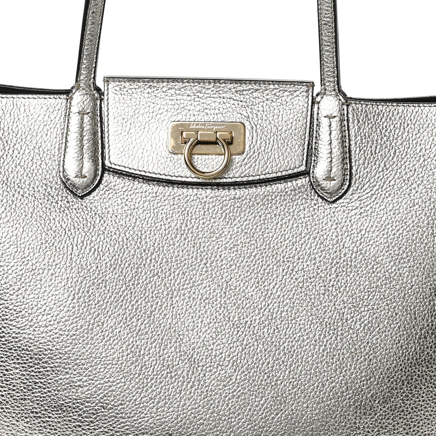 Metallic Grained Calfskin Travel Tote Silver