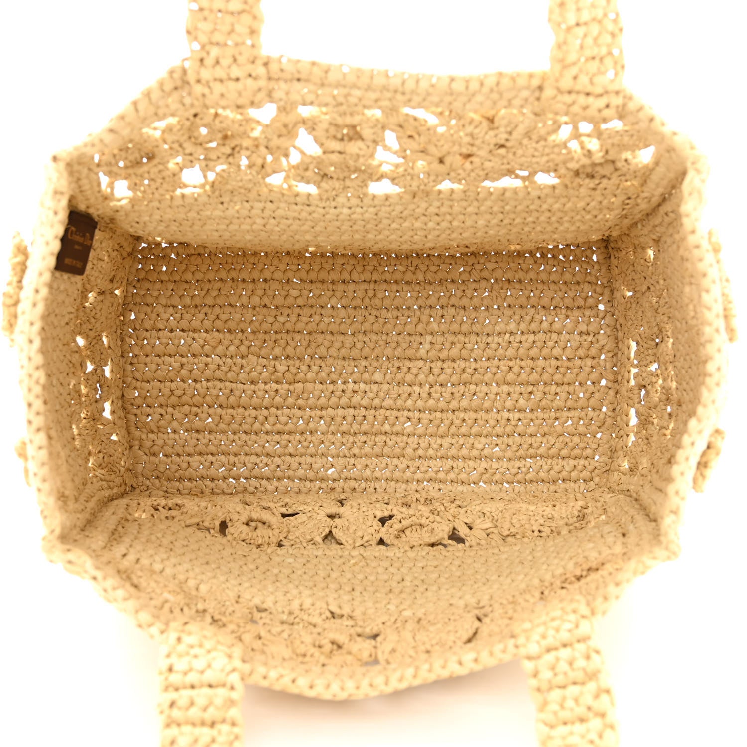 Christian Dior Woven Raffia Floral Embellished Small Book Tote Natural 7 of 15
