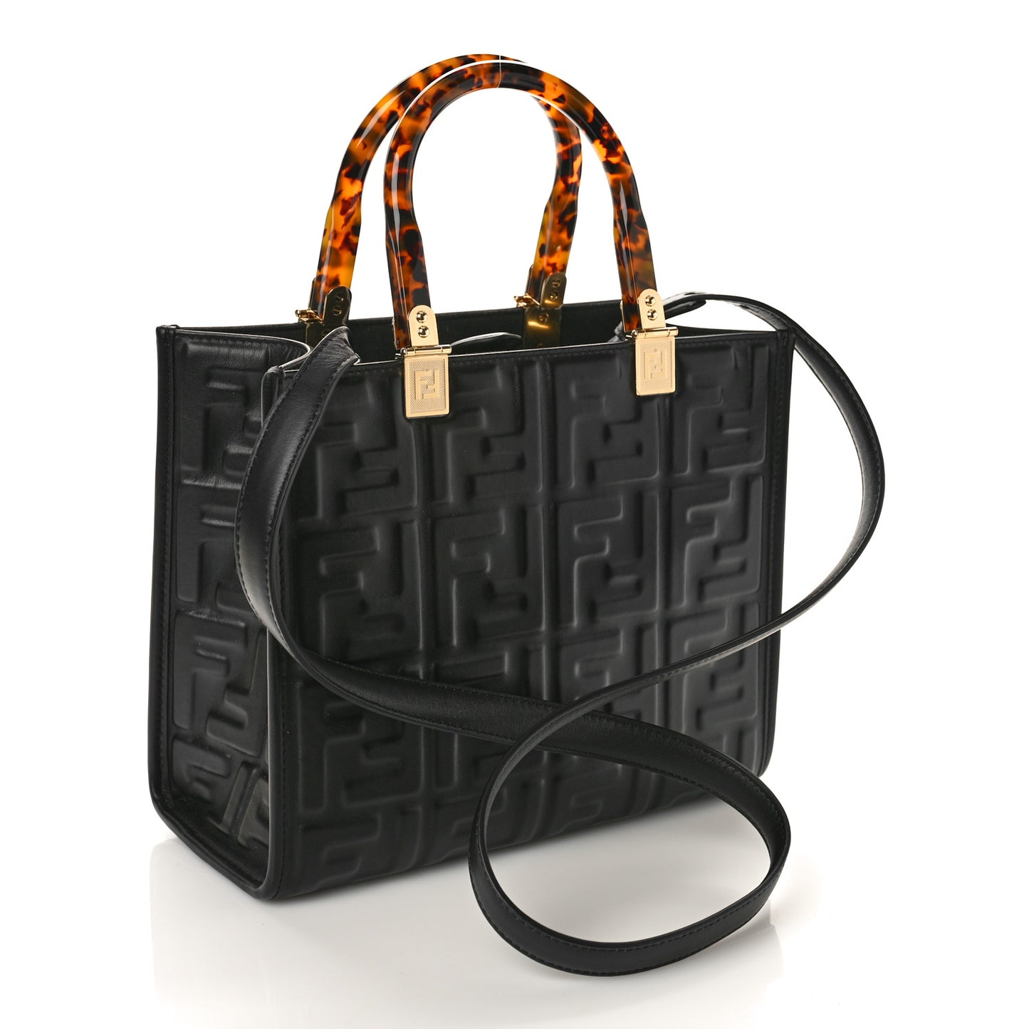 Vitello Plexiglass FF Embossed Small Fendi Sunshine Shopper Tote Black