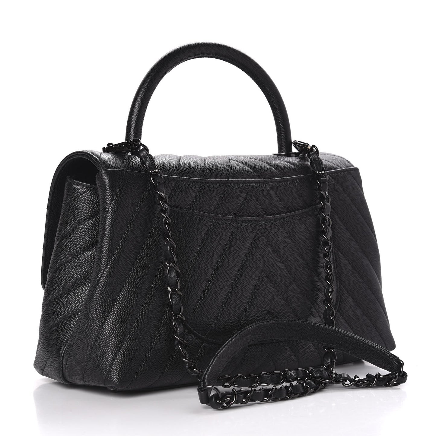 Caviar Chevron Quilted Small Coco Handle Flap So Black