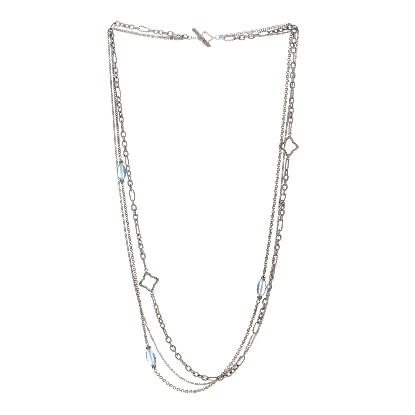 Sterling Silver Diamond Blue Topaz Quatrefoil Long Necklace
