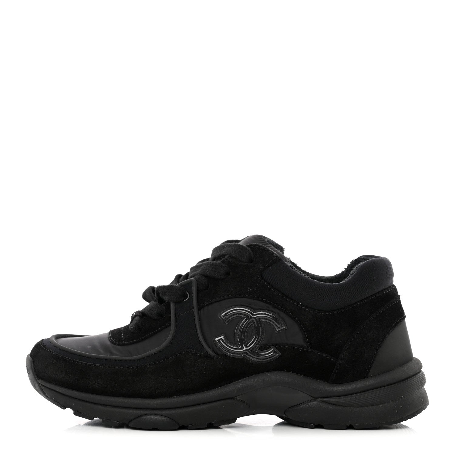 Chanel Fabric Calfskin Suede CC Sneakers 36 Black 1 of 15