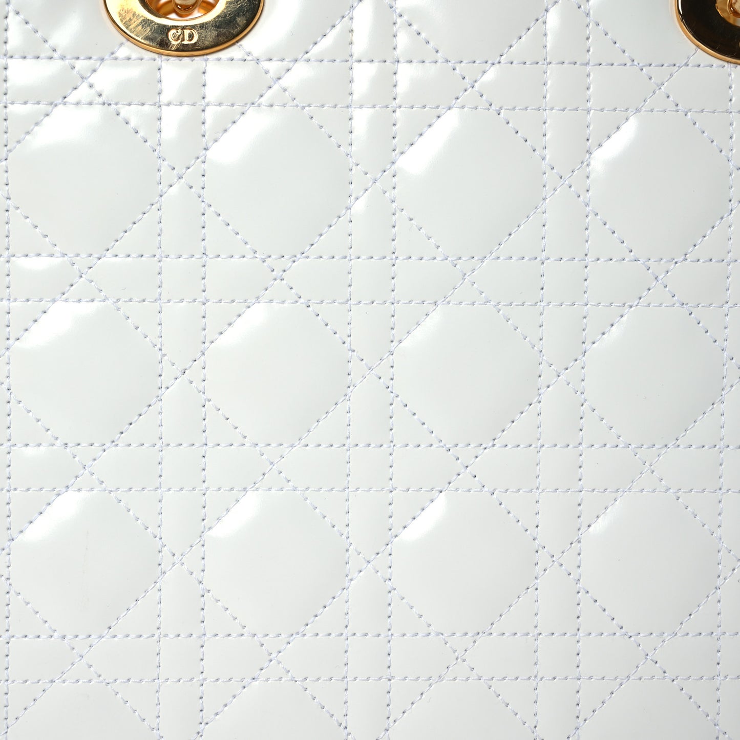 Glazed Calfskin Cannage Medium Lady Dior White