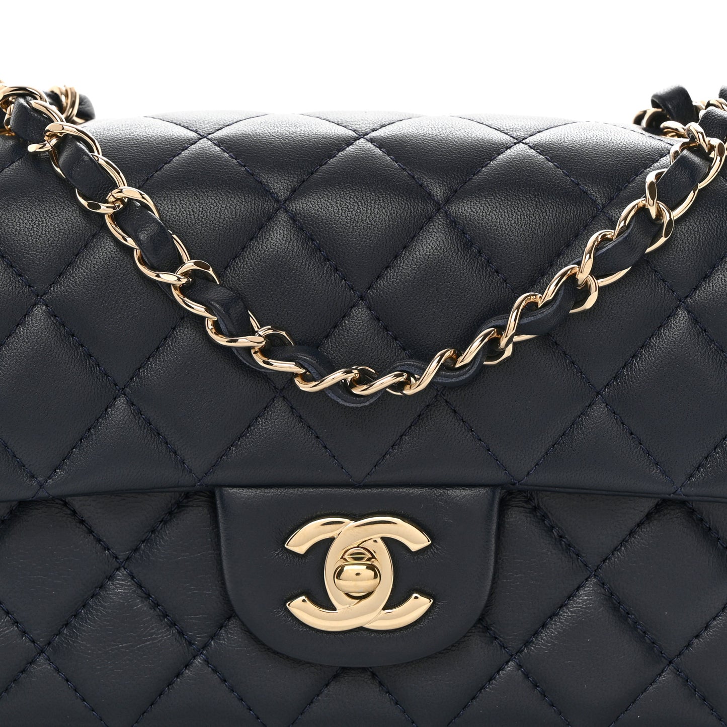 Lambskin Quilted Mini Rectangular Flap Dark Blue