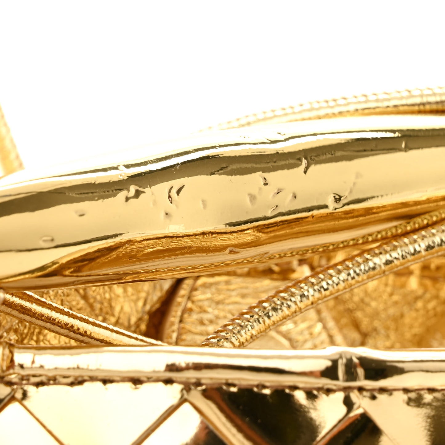 Mirror Laminated Nappa Intrecciato Mini Sardine Bag Gold