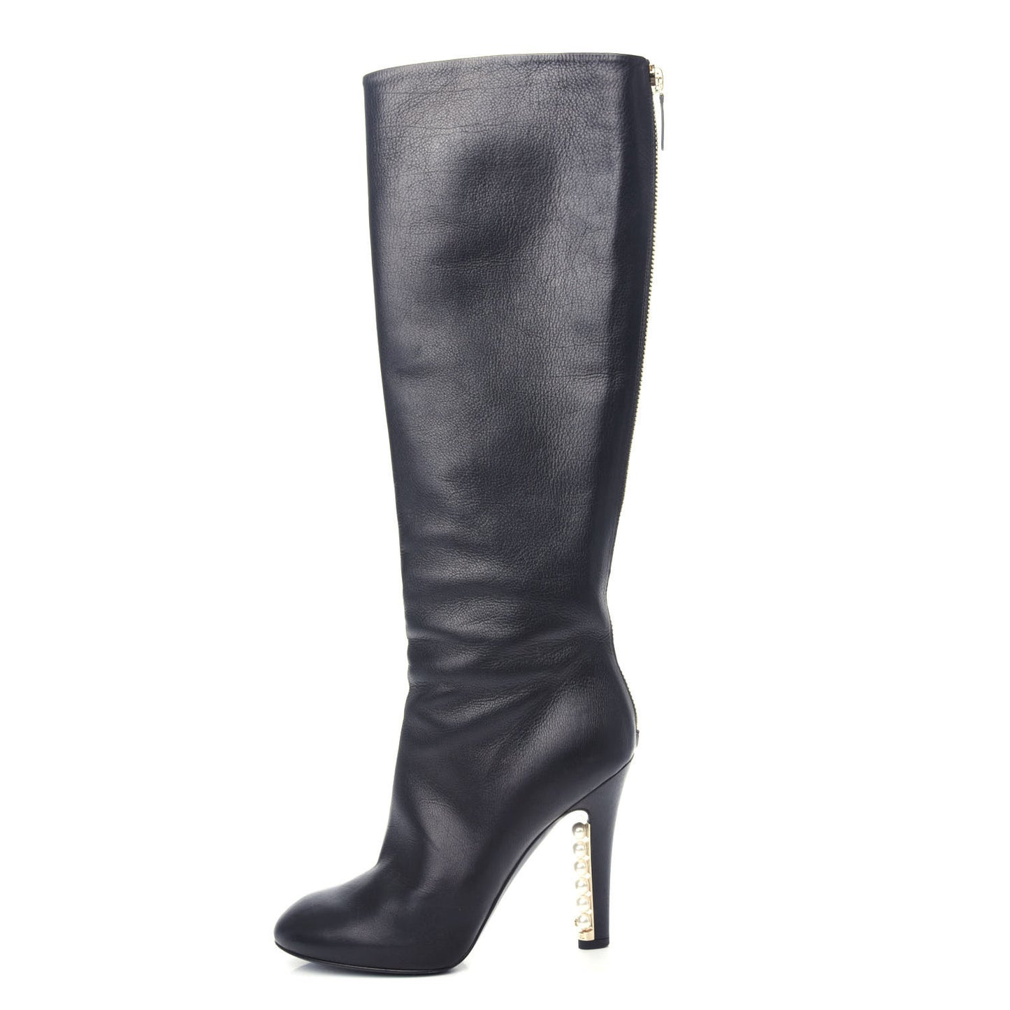 Calfskin Pearl Knee High Boots 37 Black
