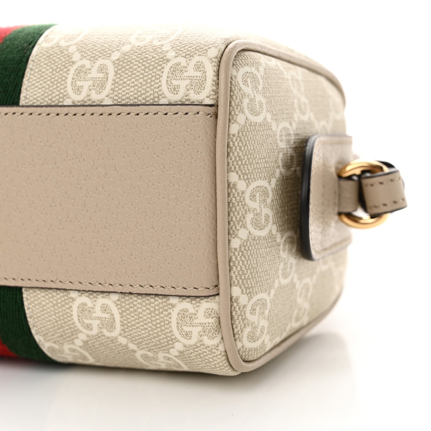 GG Supreme Monogram Textured Dollar Calfskin Web Super Mini Ophidia Top Handle Bowler Bag Beige Mystic White Oatmeal