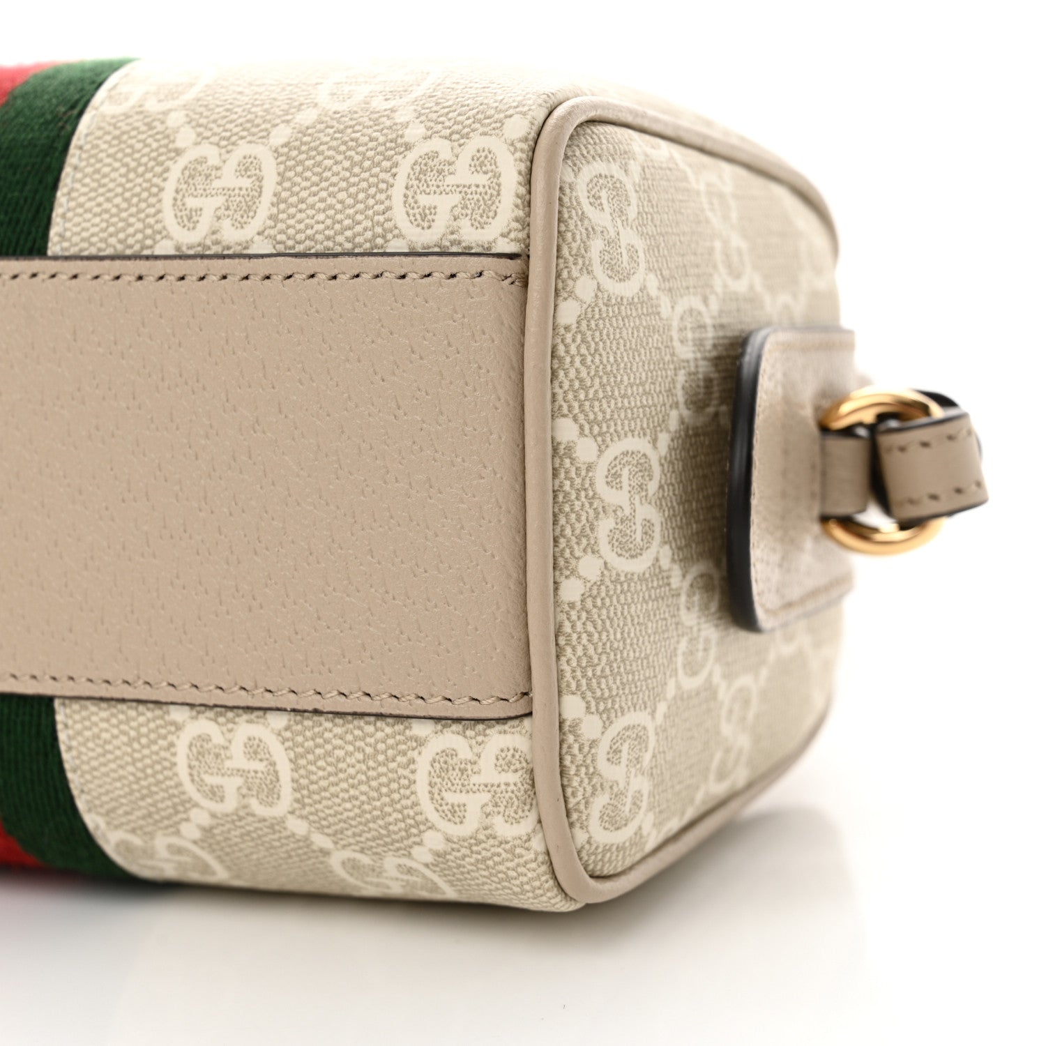 Gucci GG Supreme Monogram Textured Dollar Calfskin Web Super Mini Ophidia Top Handle Bowler Bag Beige Mystic White Oatmeal 10 of 13