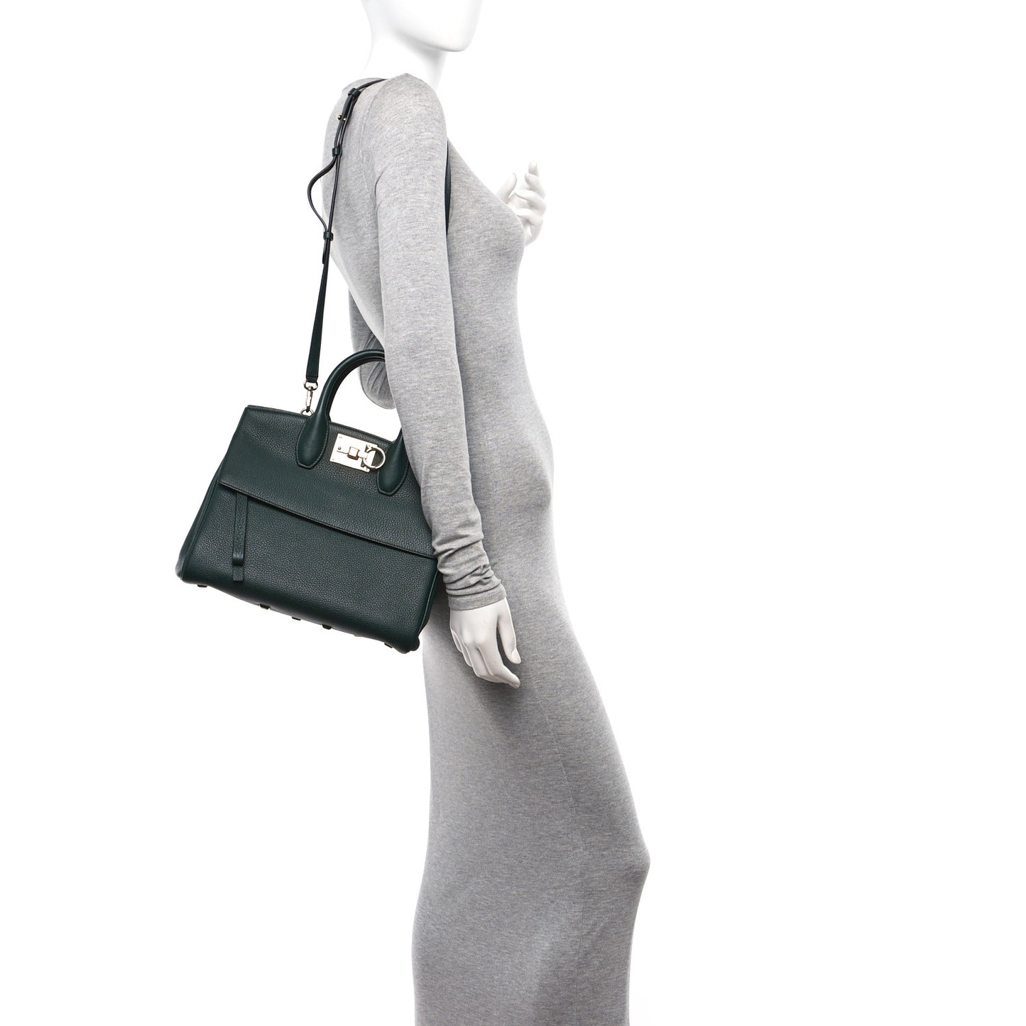 Hammered Calfskin Medium Studio Top Handle Bag Dark Green