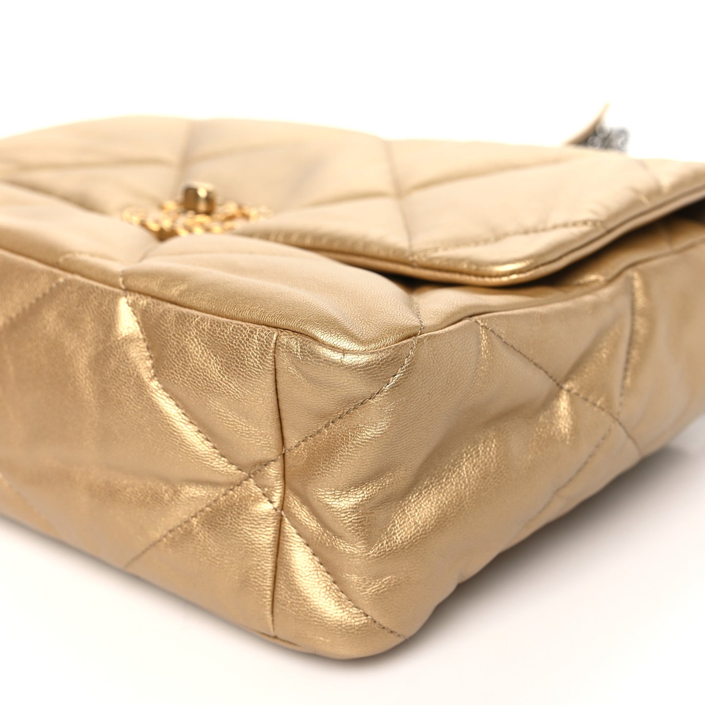 Metallic Goatskin Quilted Large Chanel 19 Flap Gold