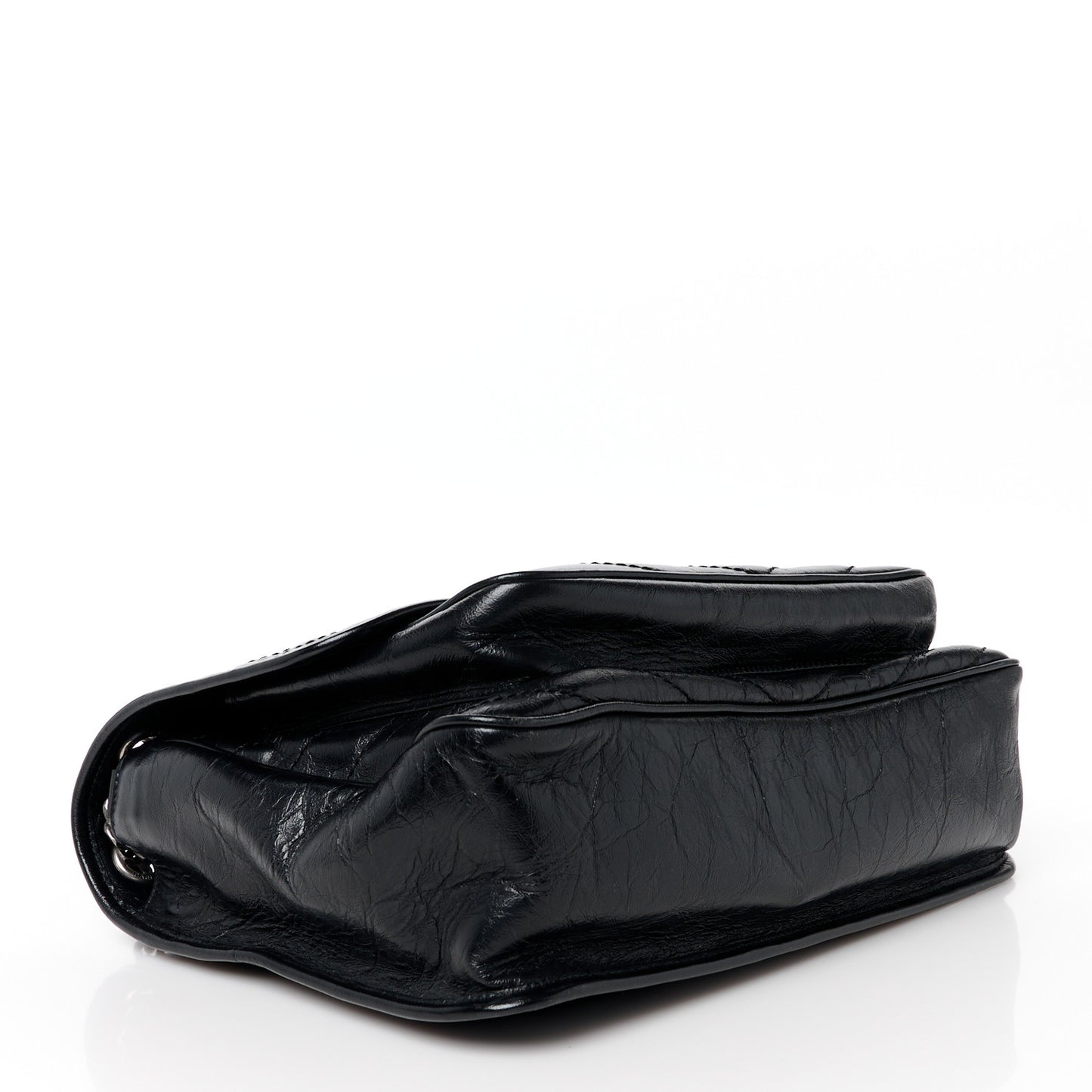 Crinkled Calfskin Matelasse Monogram Large Niki Chain Satchel Black