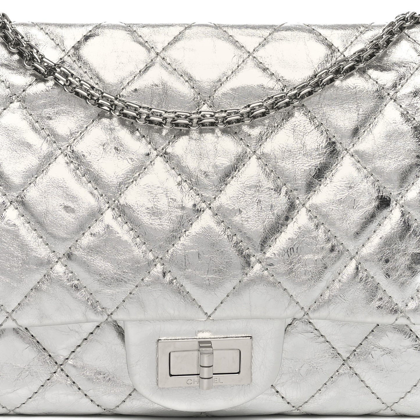 Metallic Aged Calfskin Quilted 2.55 Reissue 227 Flap Silver