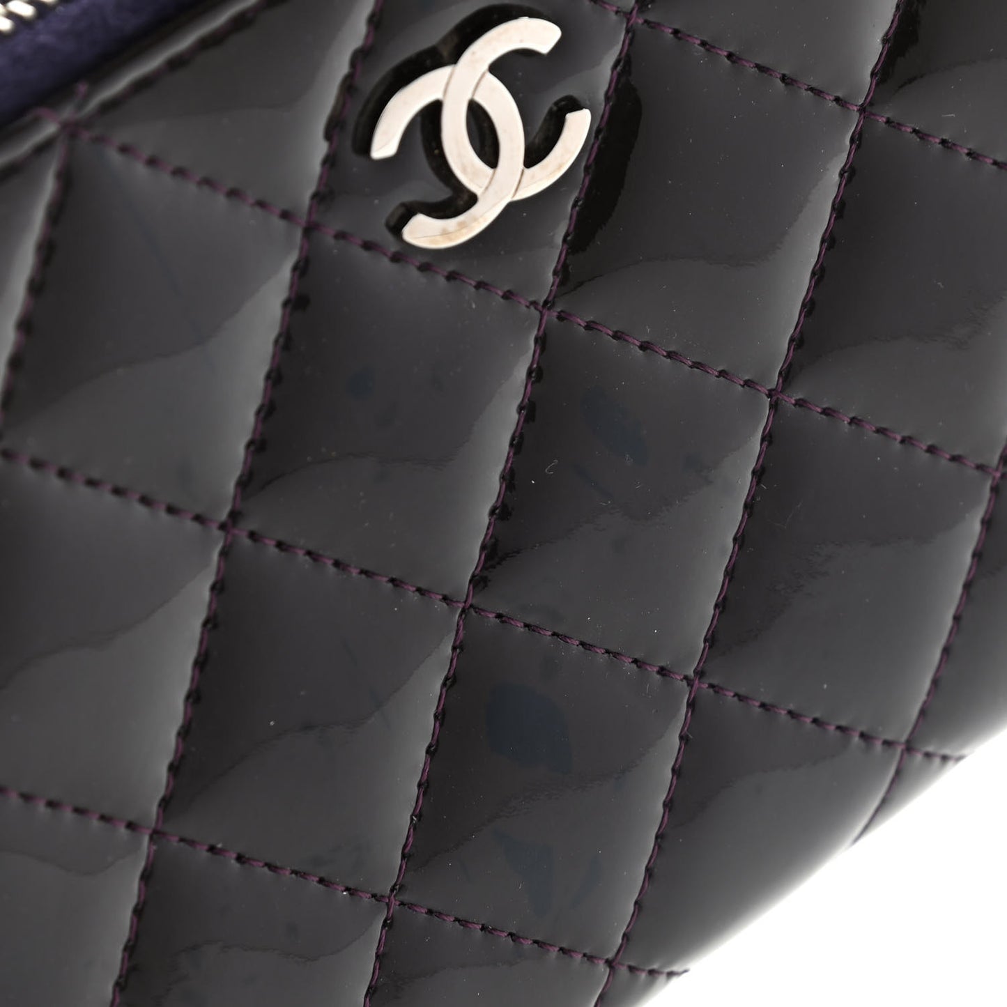 Patent Quilted Small Zip Around Wallet Dark Purple
