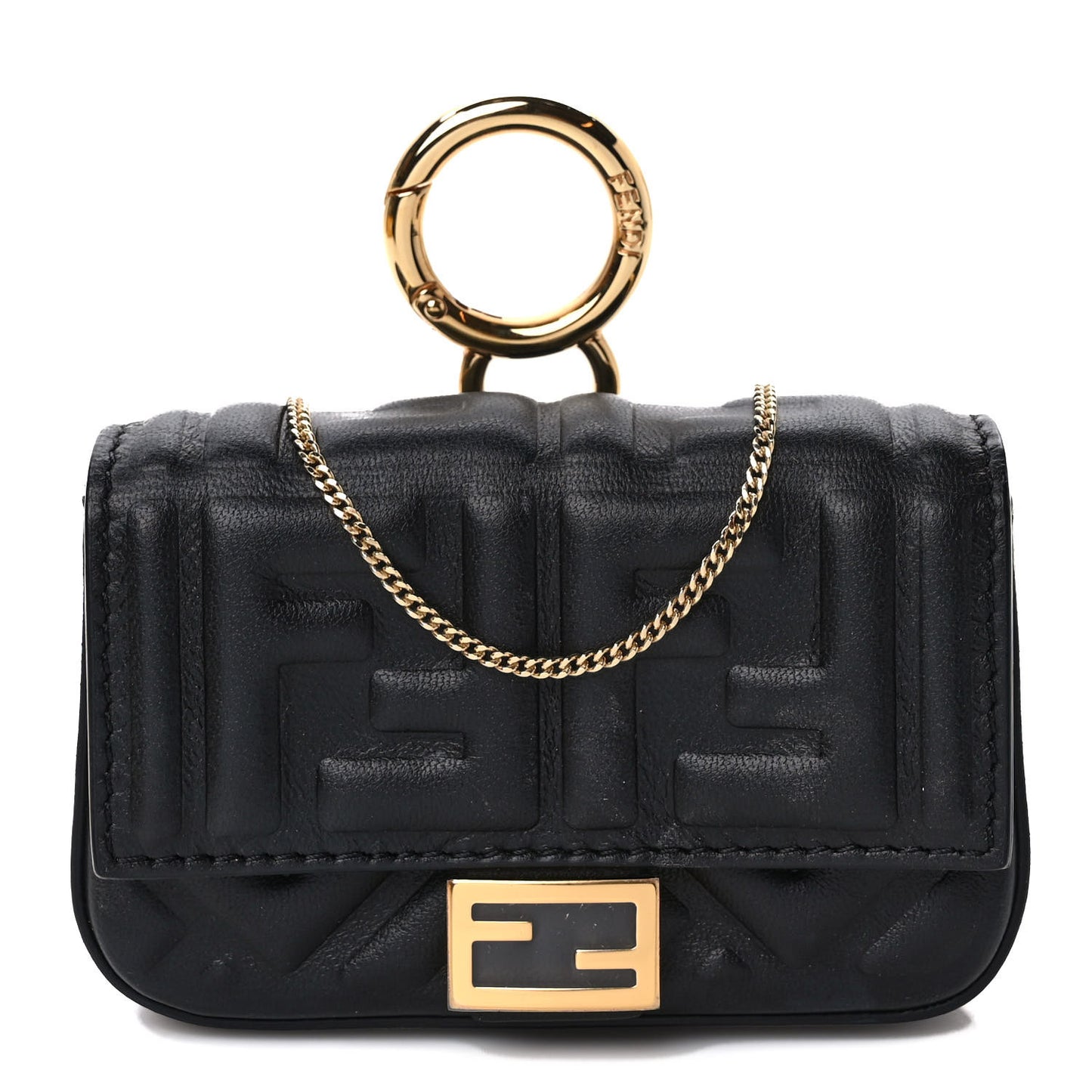 Nappa Matisse FF Embossed Nano Baguette Charm Black