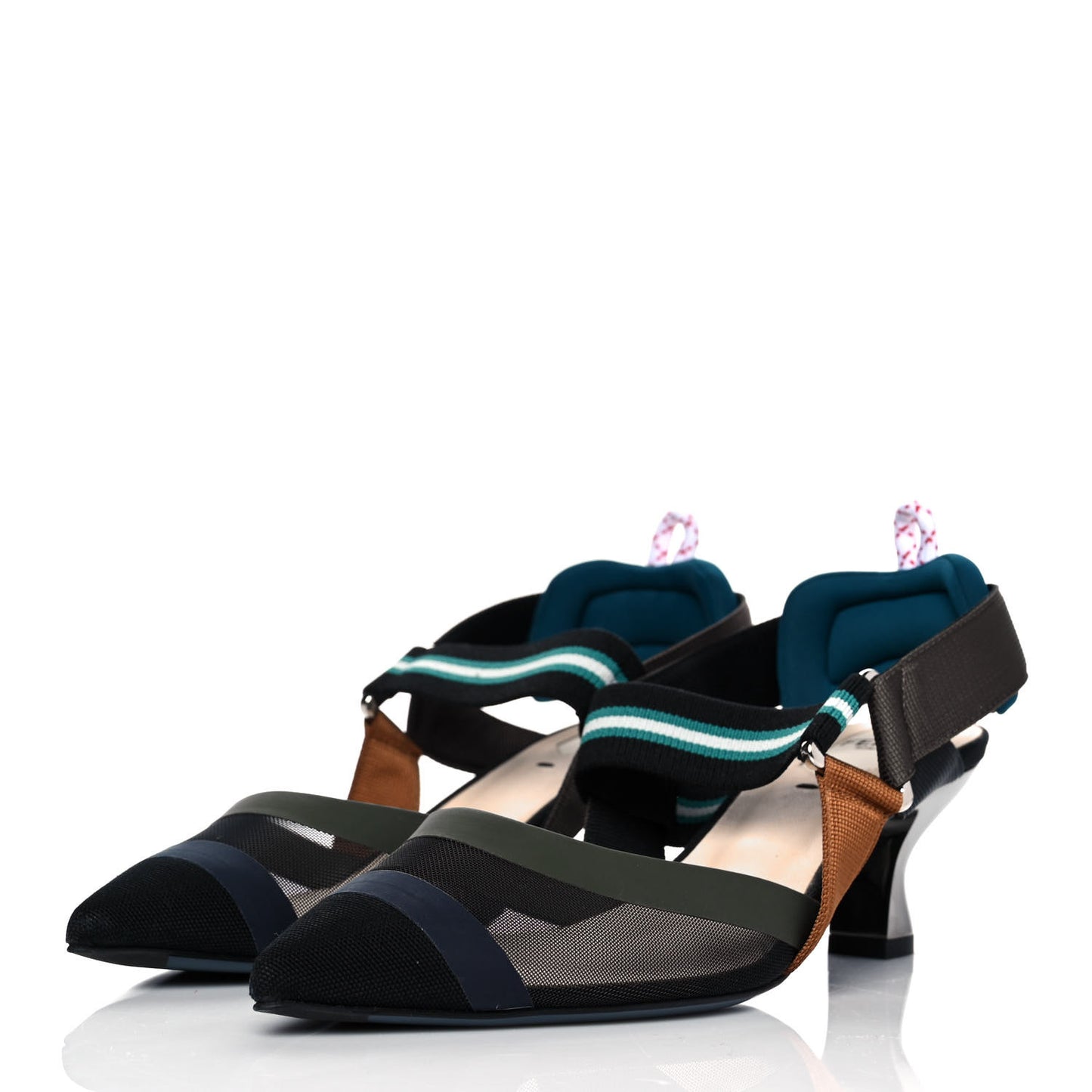 Technical Mesh Colibri 55mm Slingback Pumps 37.5 Black Verde Military