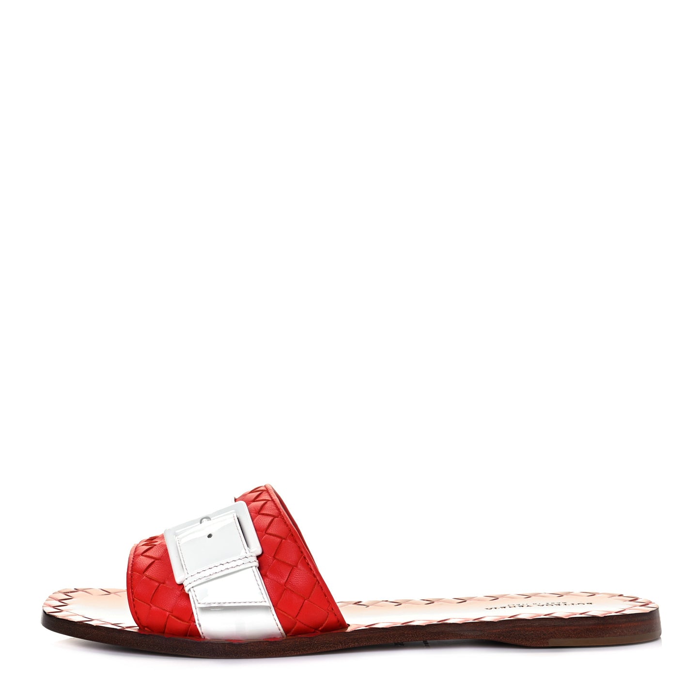 Nappa Intrecciato Patent Ravello Buckle Flat Sandals 38.5 Red White