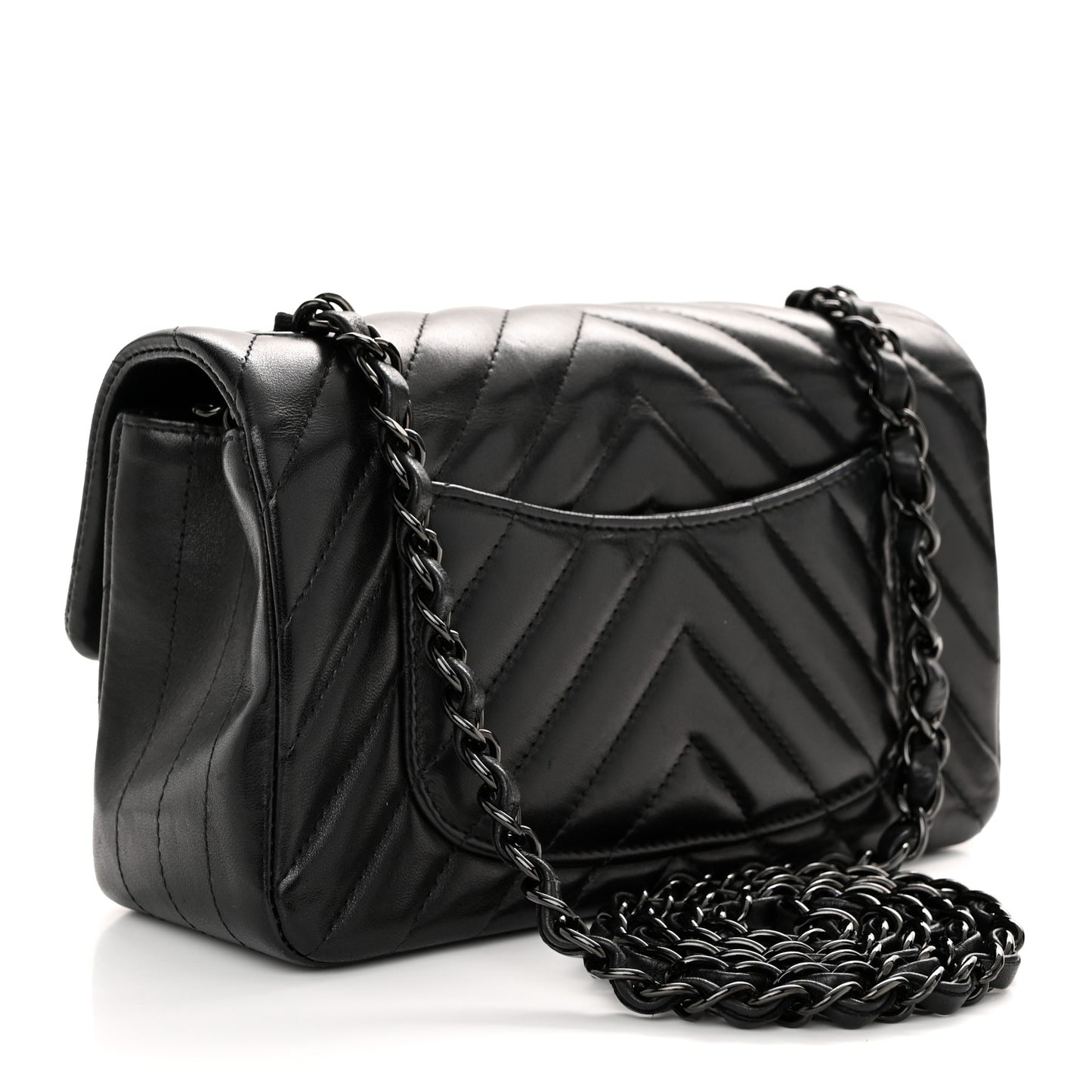 Lambskin Chevron Quilted Mini Rectangular Flap So Black