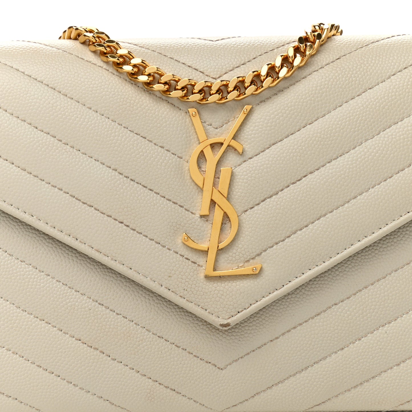 Grain De Poudre Matelasse Chevron Monogram Chain Wallet Crema Soft