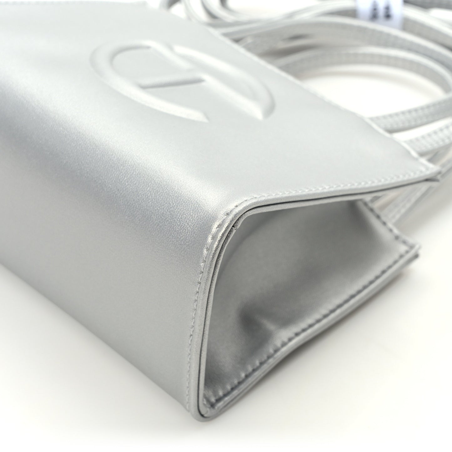 Metallic Vegan Leather Small Shopping Bag Silver