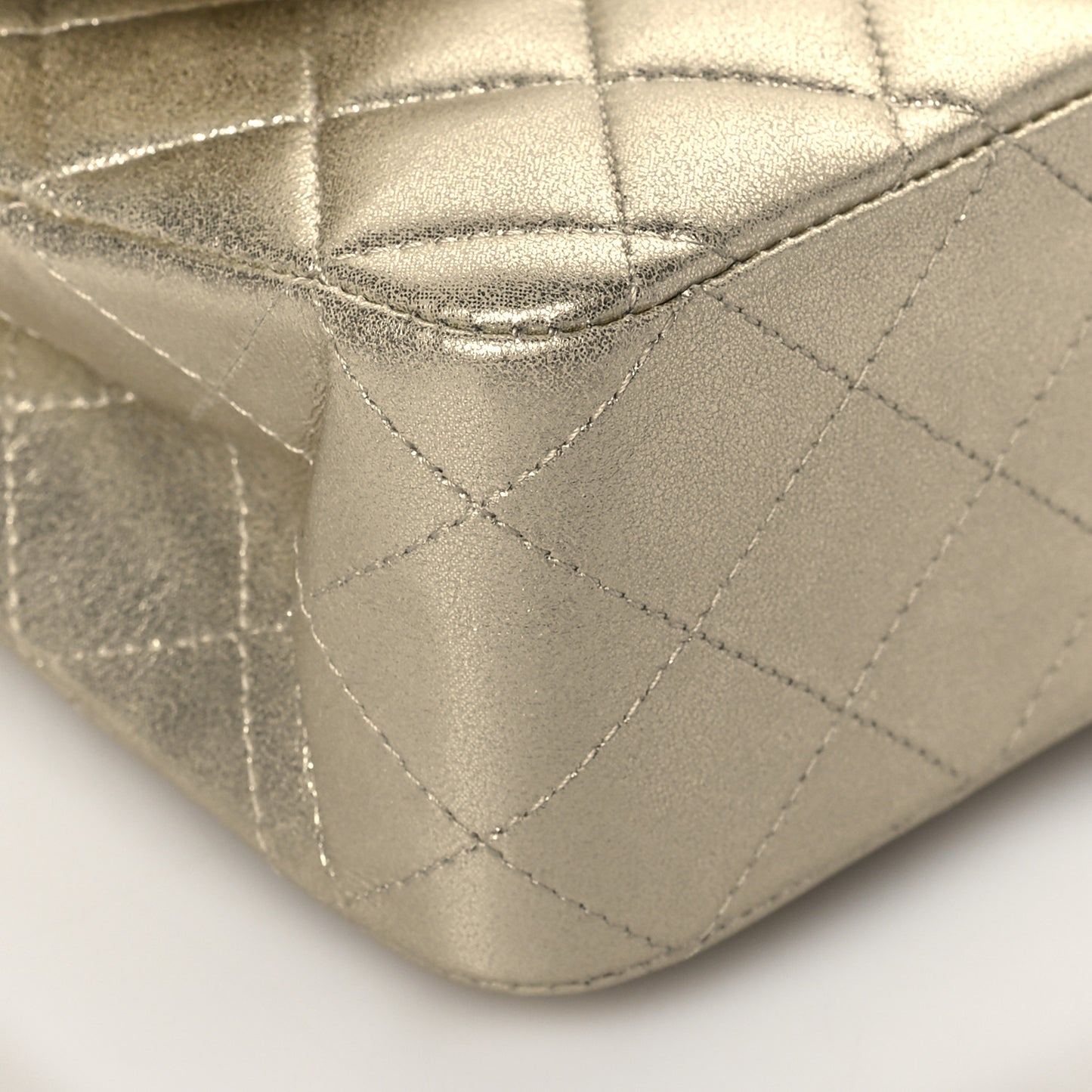 Metallic Lambskin Quilted Medium Double Flap Gold