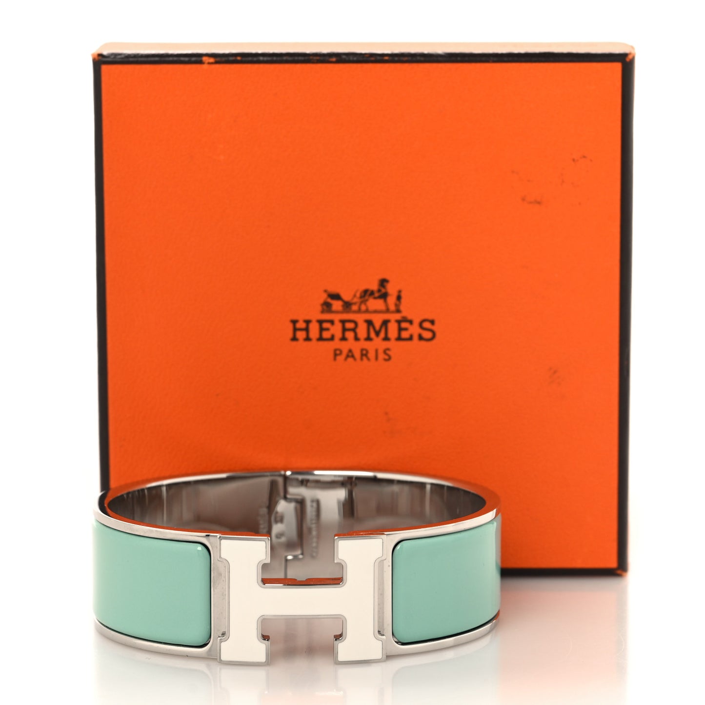Enamel Wide Clic Clac H Bracelet GM Lagon White
