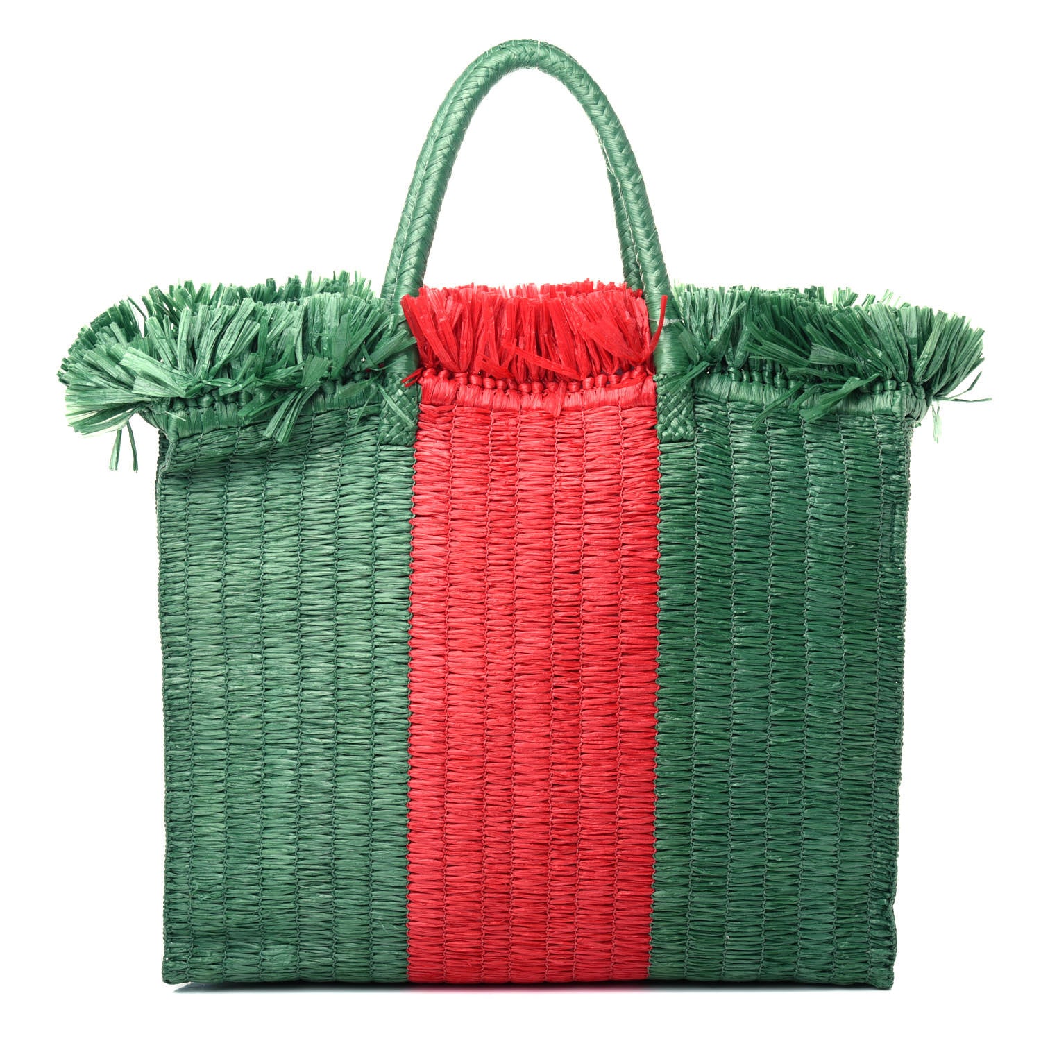 Gucci Raffia Linen Web Cestino Tote Bag Red Green 1 of 10