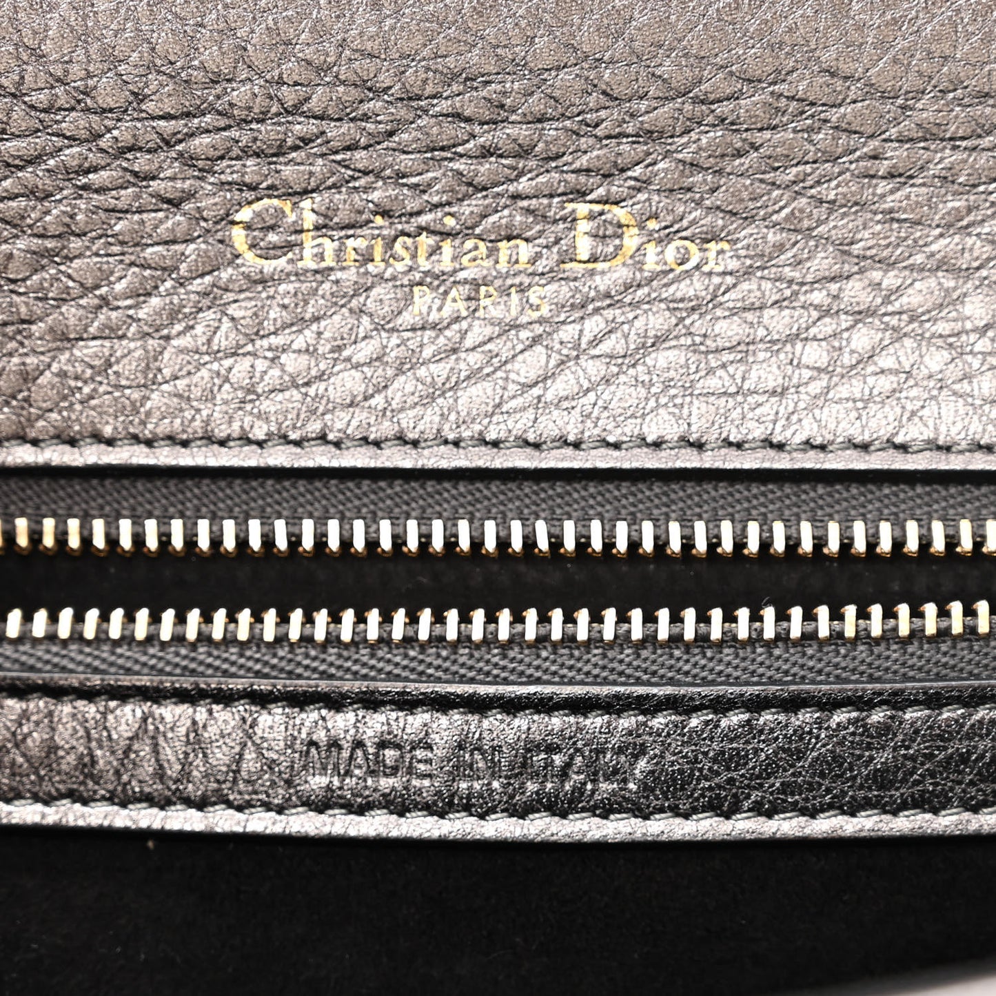 Metallic Grained Calfskin Small Diorama Flap Bag Gunmetal Grey
