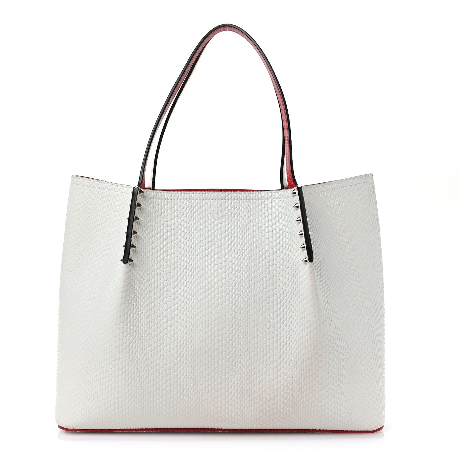 Christian Louboutin Calfskin Jurassic Embossed Spiked Large Cabarock Shopper Tote White 1 of 12