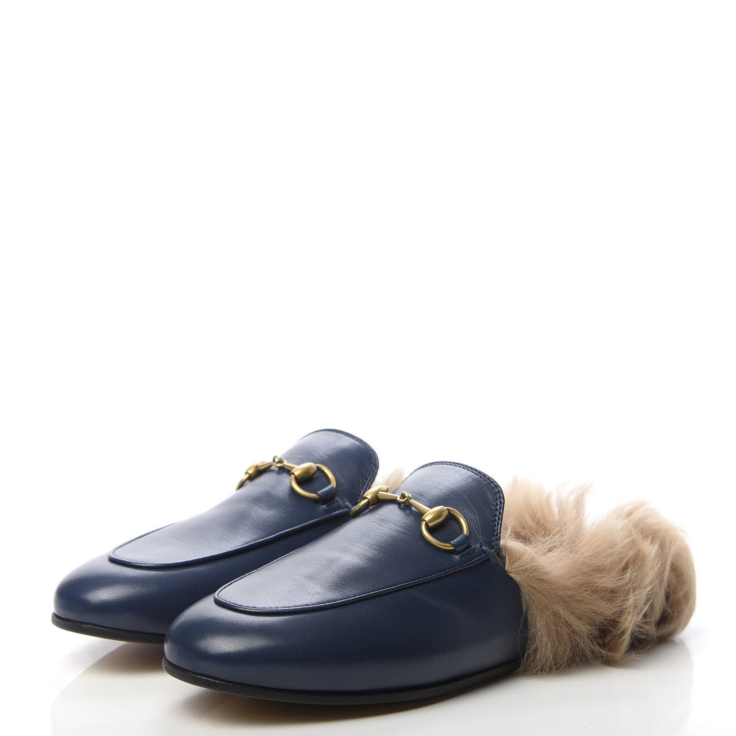 Malaga Kid Fur Womens Princetown Slippers 35.5 Blue Agata