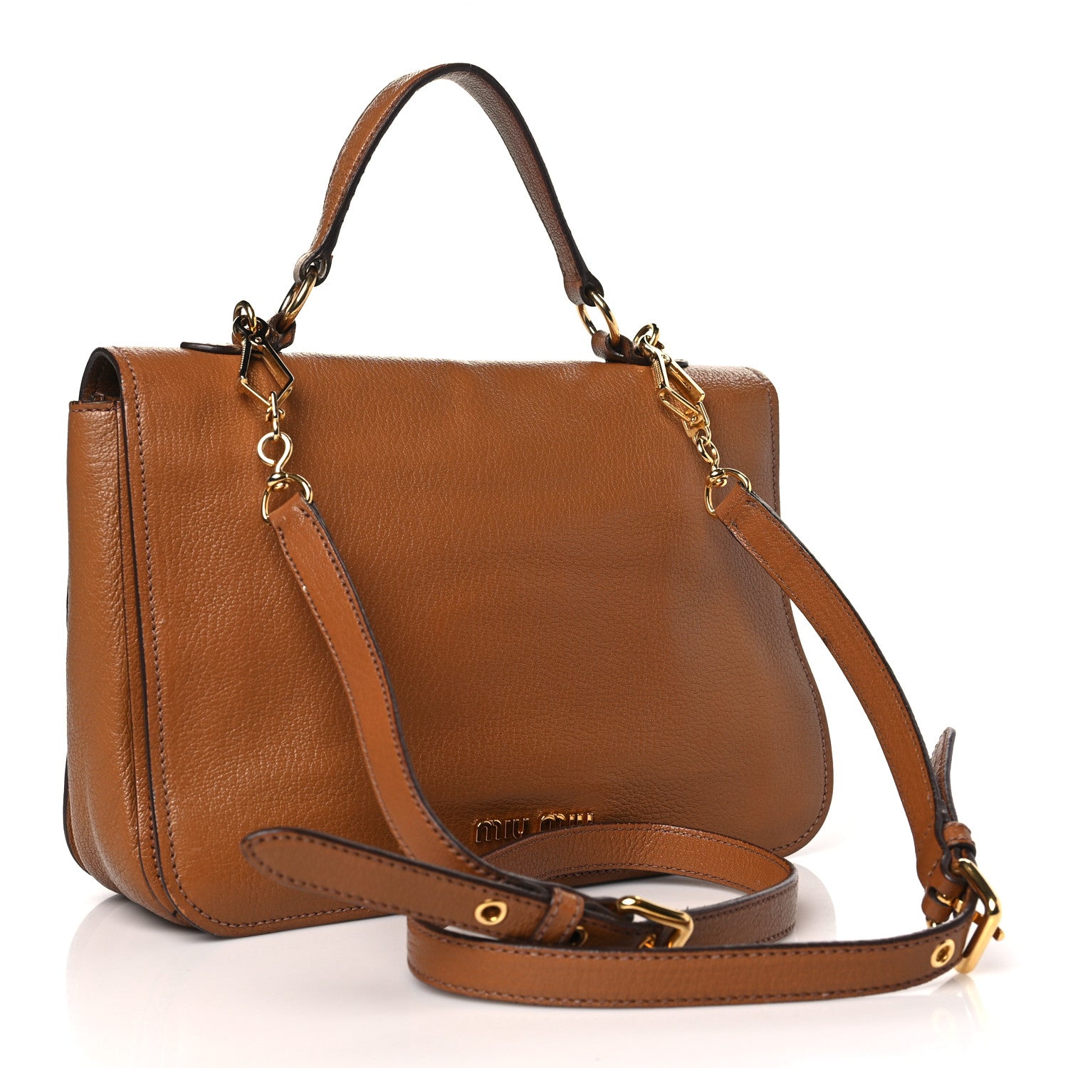 Miu Miu Goatskin Madras Shoulder Bag Cuoio 3 of 17