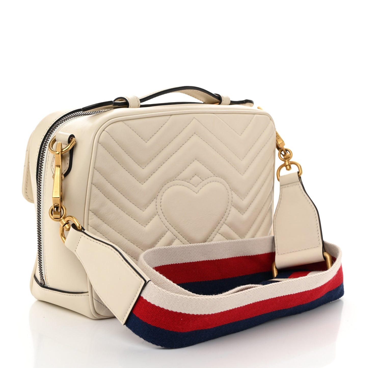 Calfskin Matelasse Sylvie Web Small GG Marmont Top Handle Shoulder Bag White