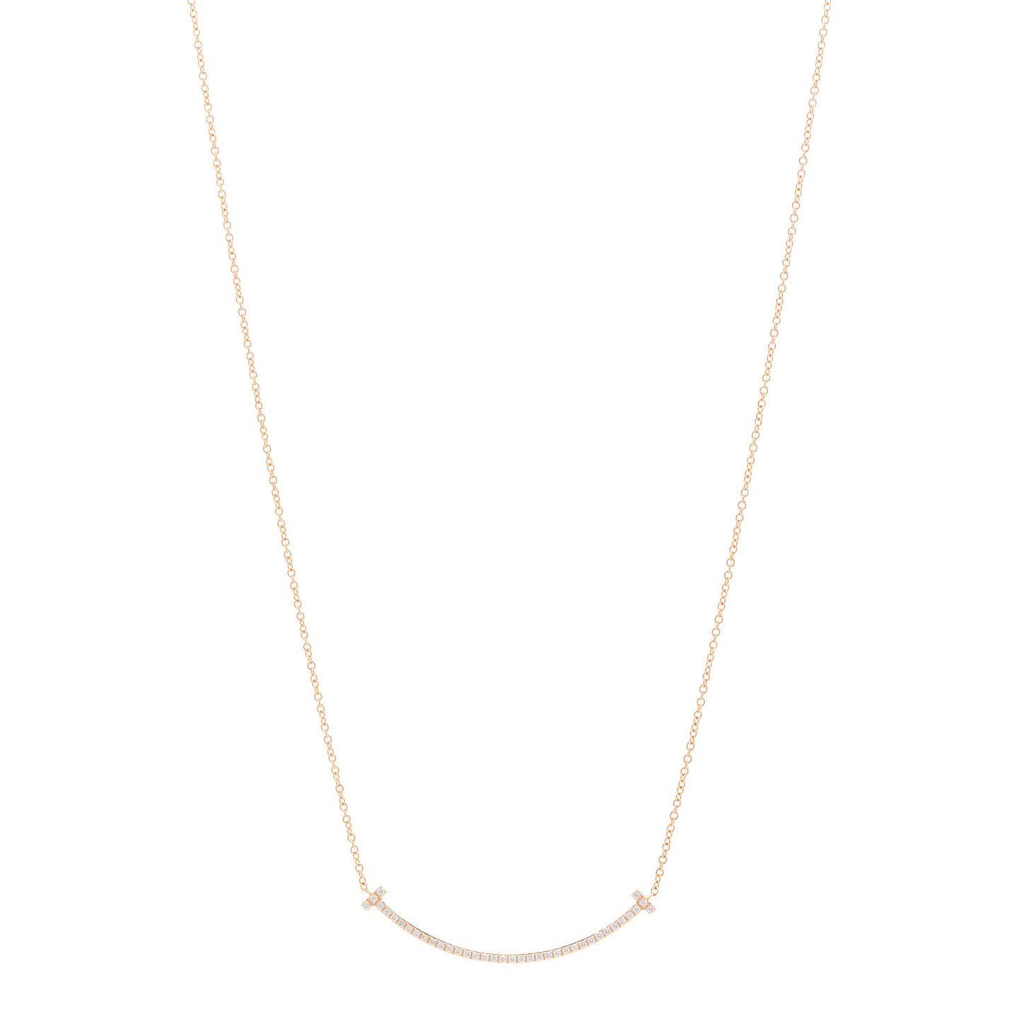 18K Rose Gold Diamond Small T Smile Pendant Necklace