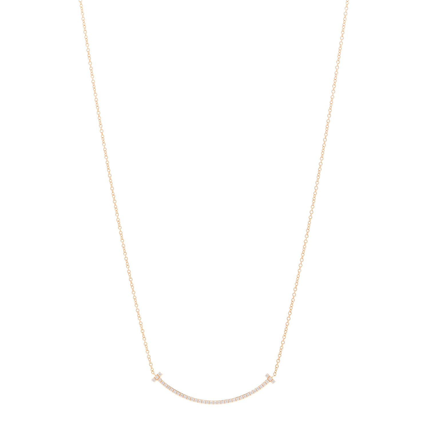 Tiffany 18K Rose Gold Diamond Small T Smile Pendant Necklace 1 of 5
