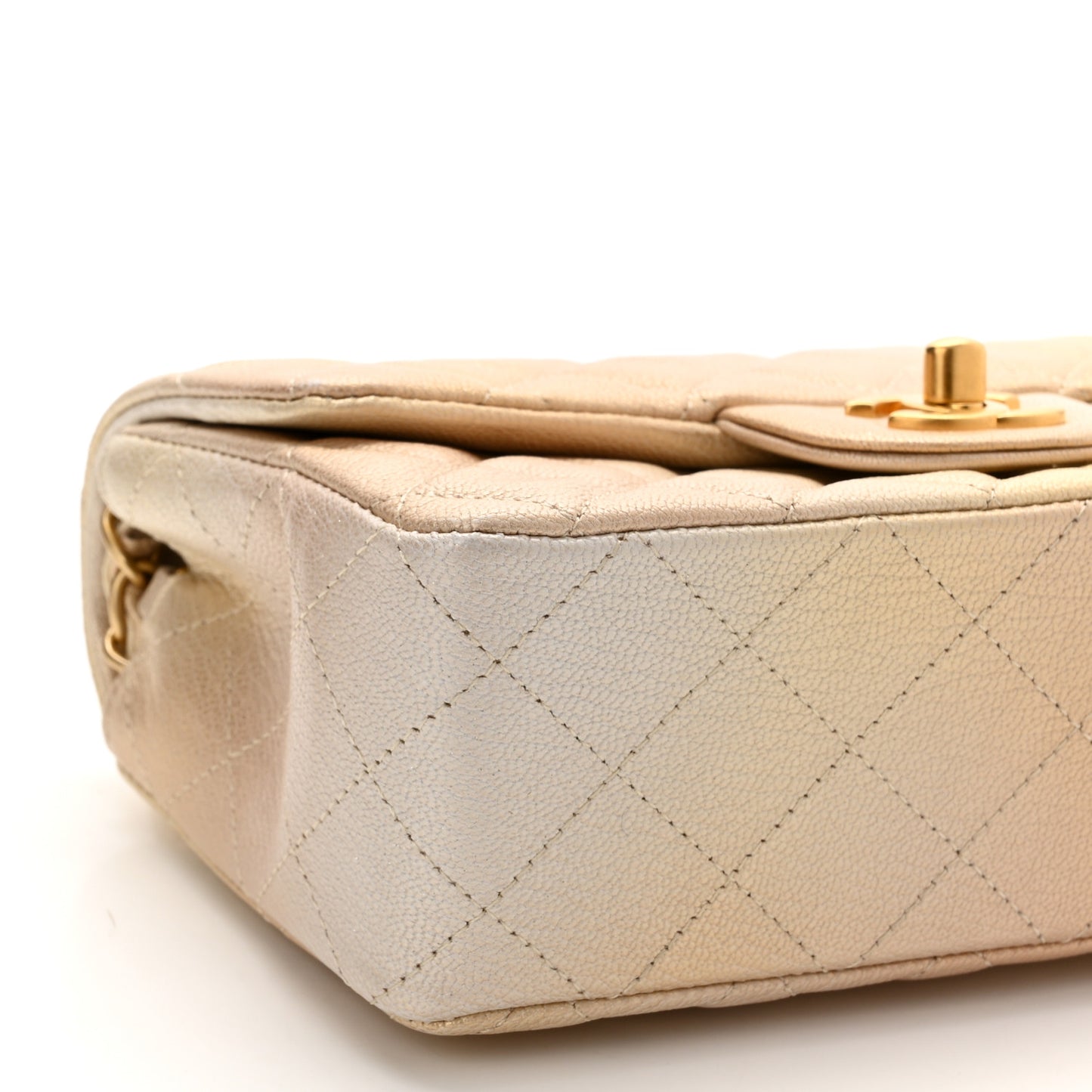 Metallic Goatskin Quilted Mini Rectangular Flap Gold
