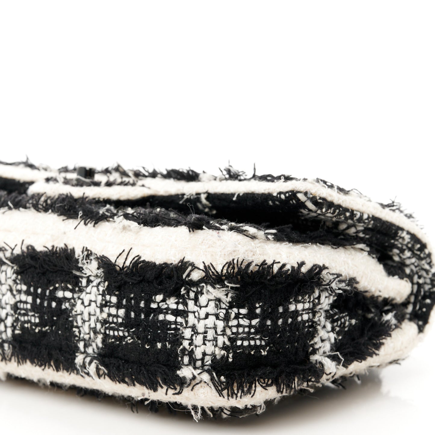 Tweed Quilted Tartan Medium Double Flap Black White