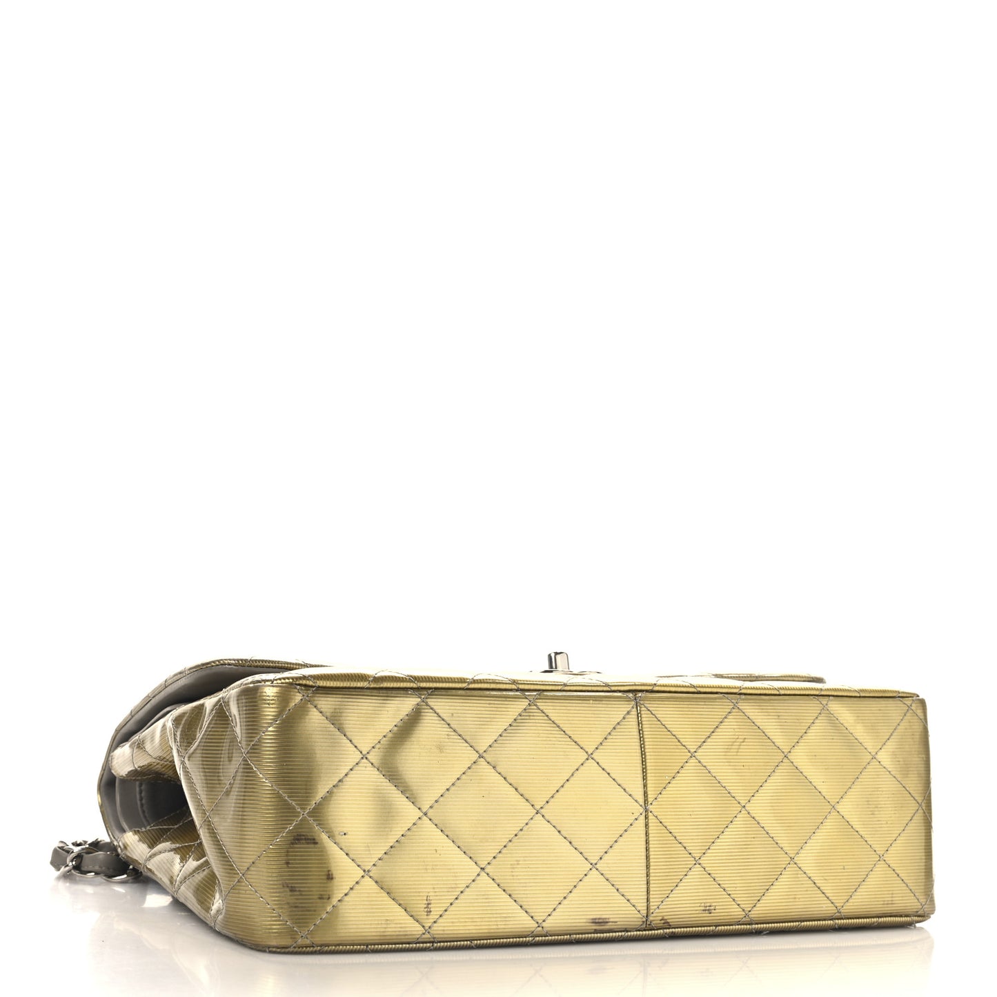 Striated Patent Quilted Jumbo Double Flap Gold